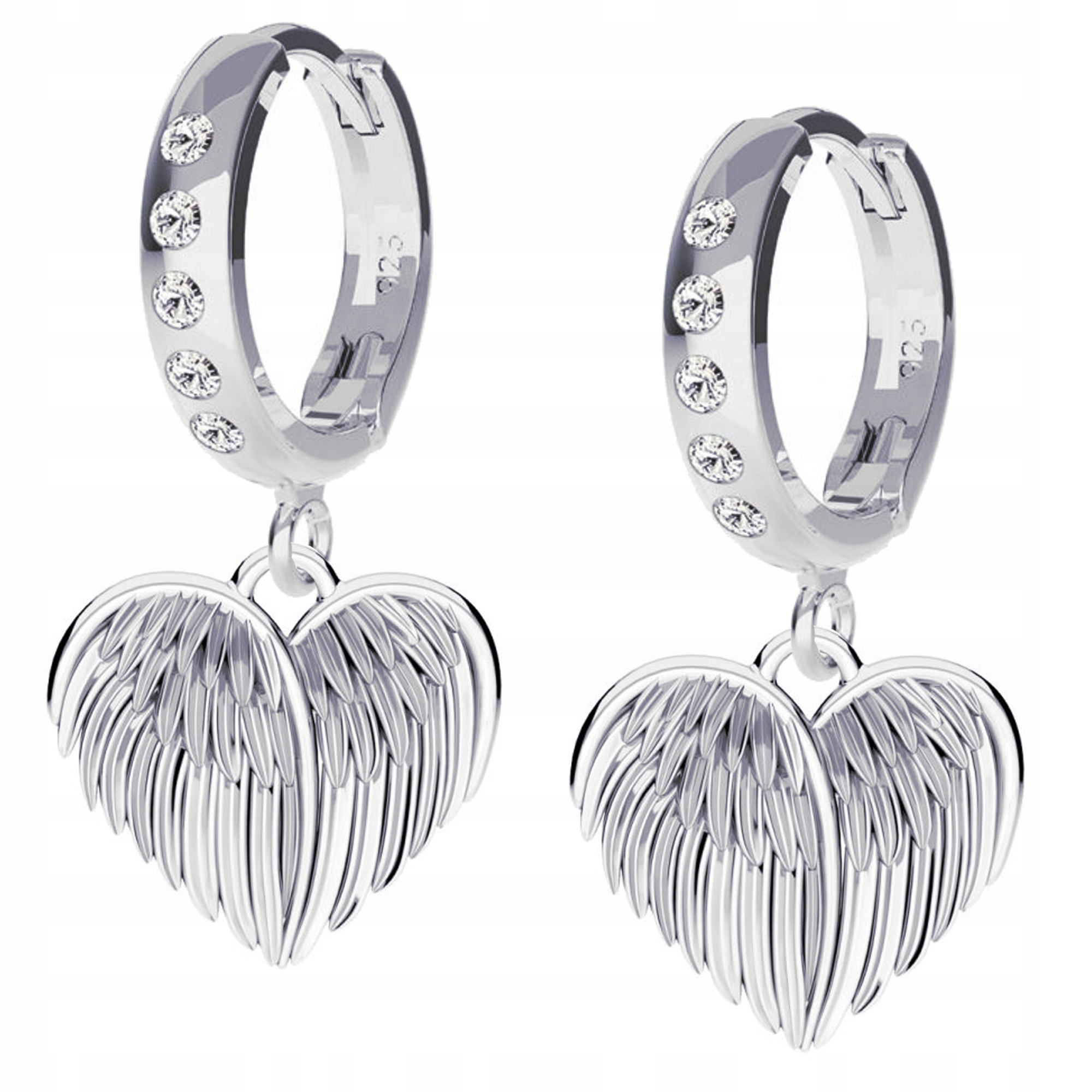 Stříbro 925 Stříbrné náušnice pouta s andělskými křídly ve tvaru srdce