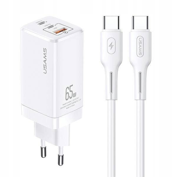 Usams Ładowarka sieciowa GaN 65W z 2xUSB-C Usb Pd kabel Usb-c-usb-c