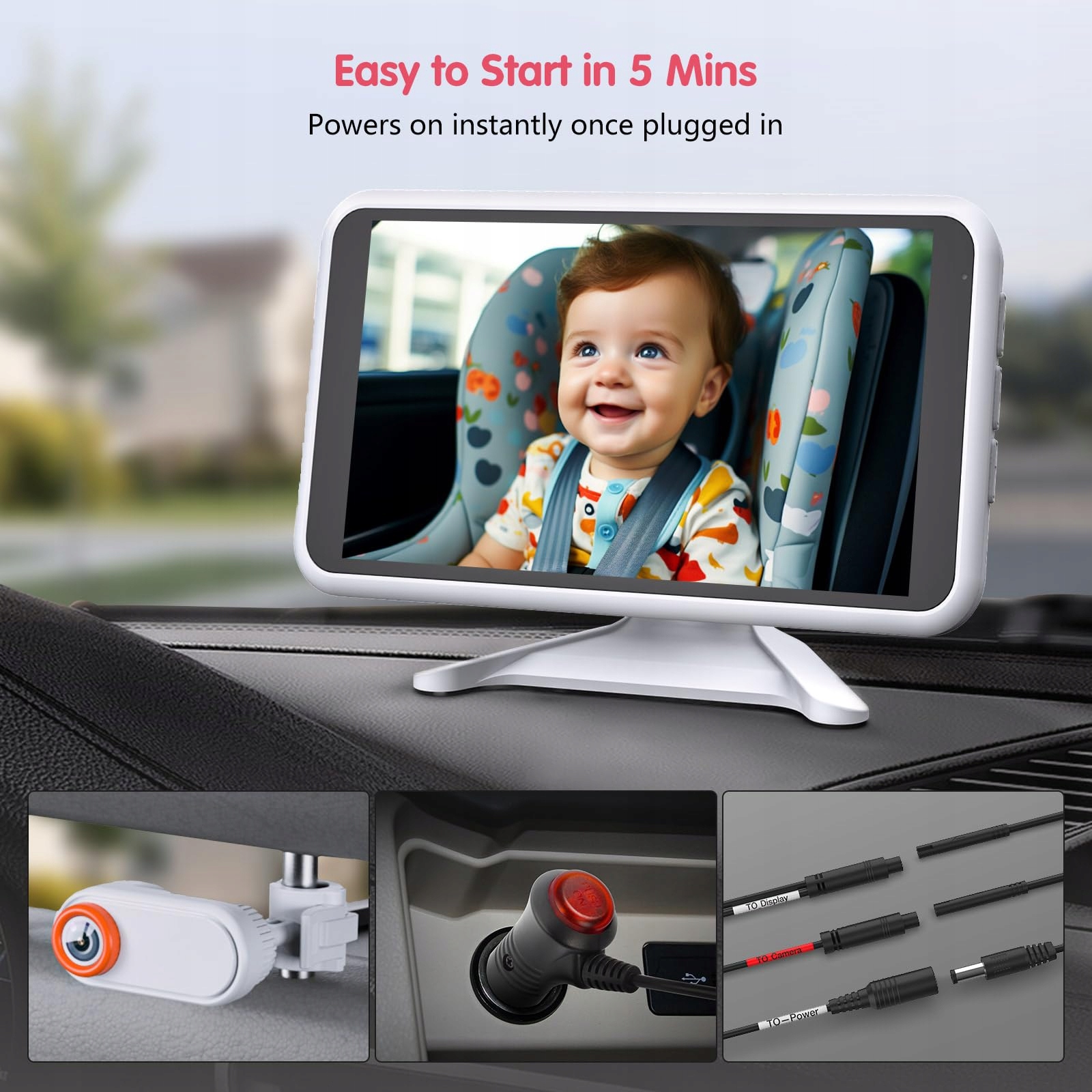 LUCKVIEW Kamera Samochodowa Dla Dzieci HD 1080P 360° 5.2'' Wyświetlacz — miniatura 6