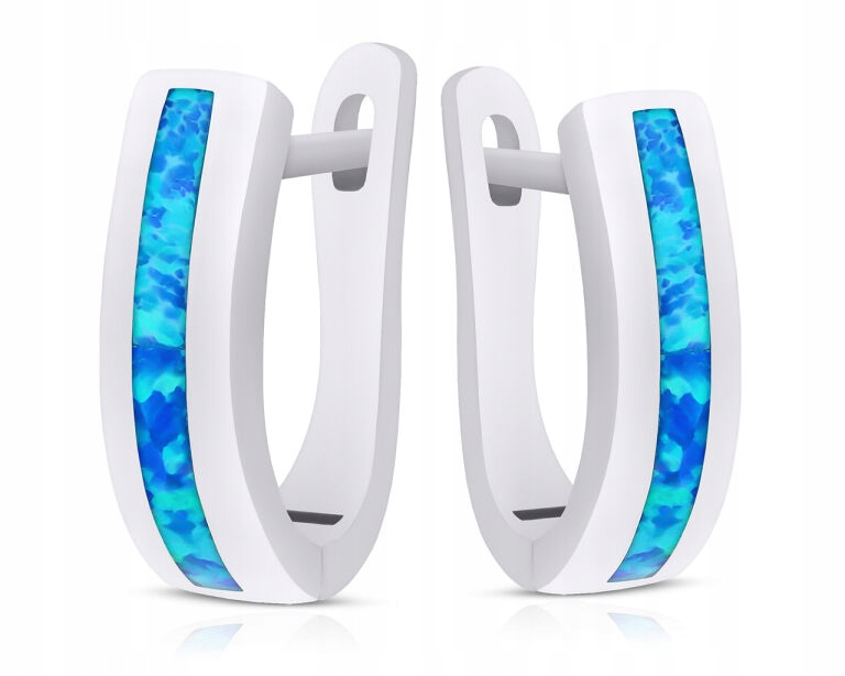 Stříbrné Náušnice Opál Modrý Anglický Zapínání Dámské ryzost 925