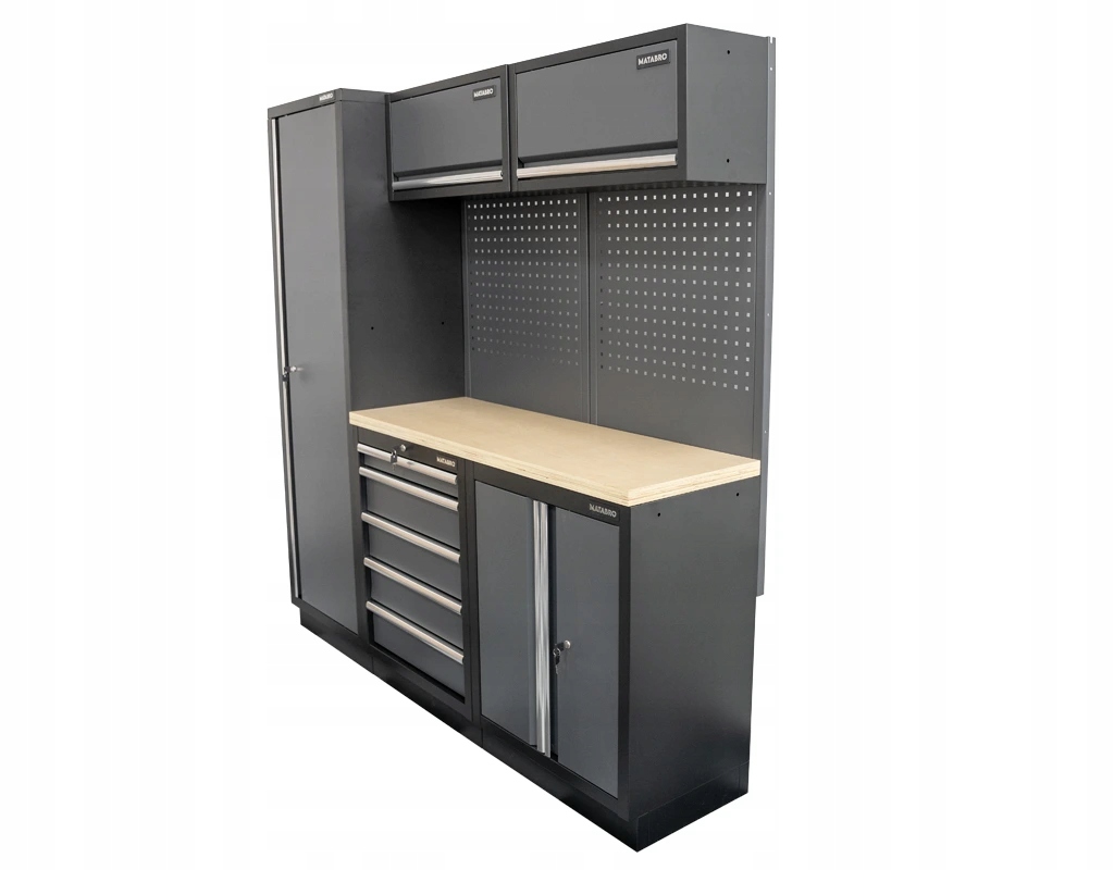 Sestava 5 ks dílenského nábytku SET-CA01023 s dřevěnou pracovní deskou