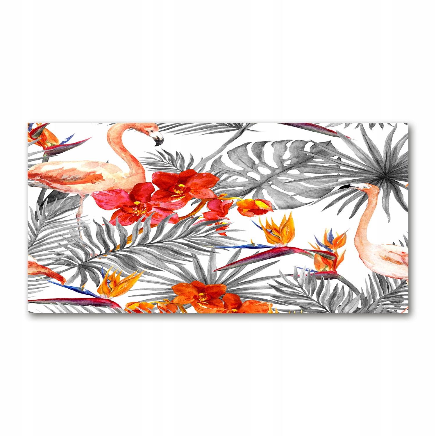 

Foto-obraz akrylowy Flamingi i kwiaty 140x70 cm