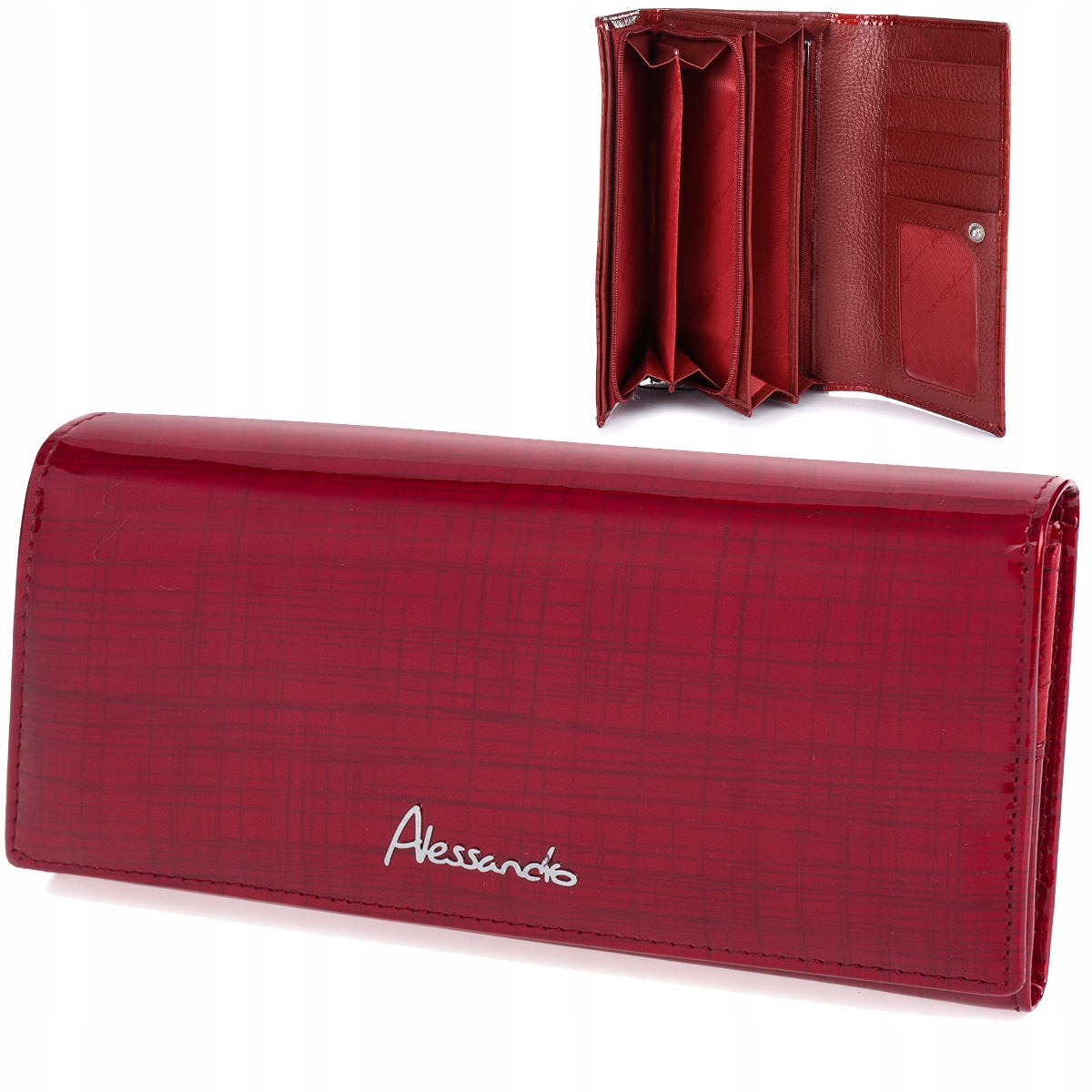 Dámská lakovaná kožená peněženka velká na zip červená RFiD Alessandro