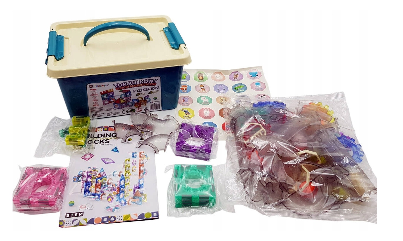 Klocki magnetyczne Tor kulkowy 78 elementów w pudełku NORIMPEX Marka NORIMPEX