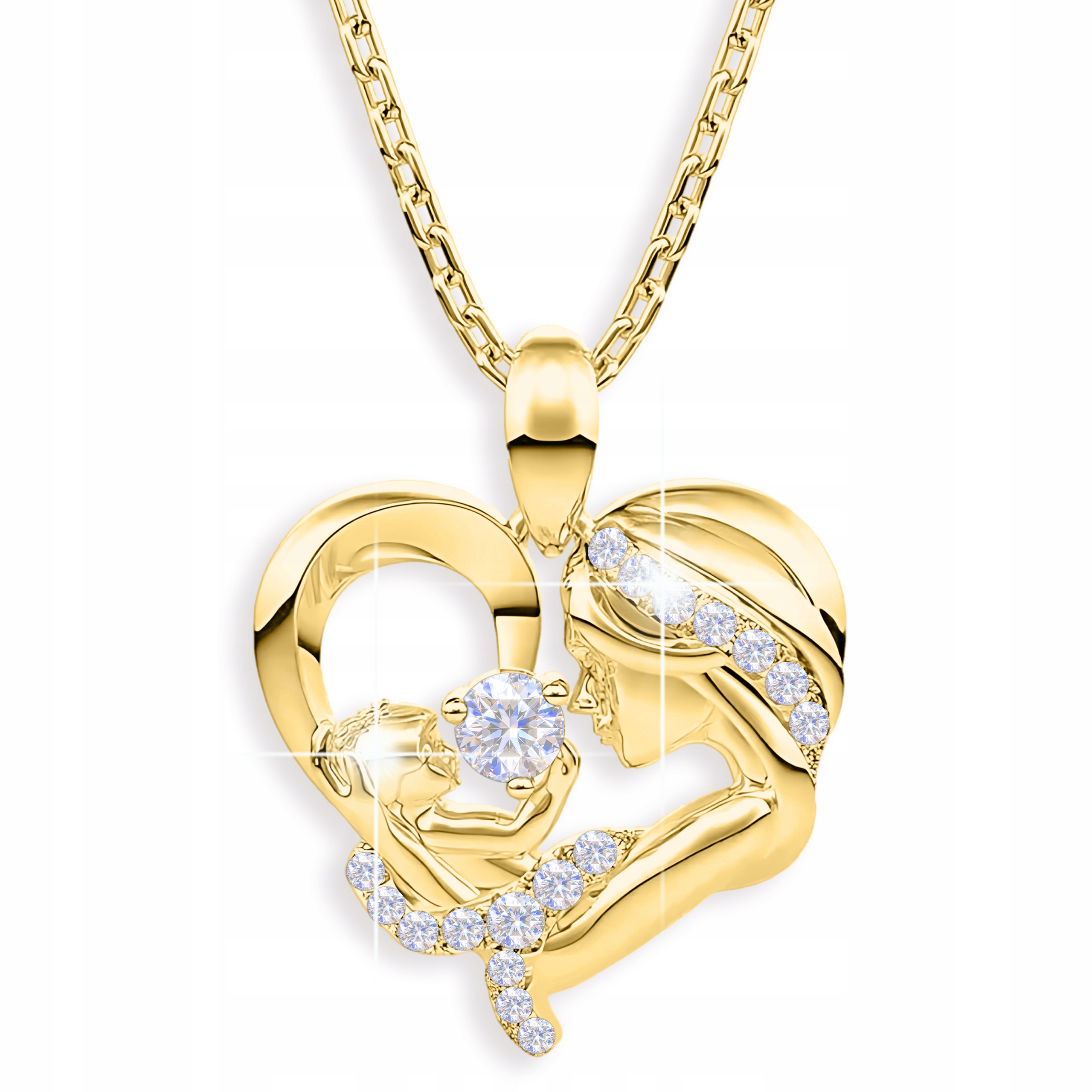 Zlatý náhrdelník Matka s dítětem Srdce Máma Láska Dítě Stříbro 925