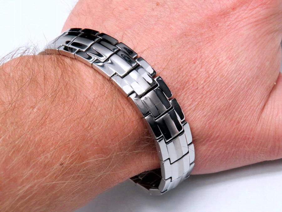 ZDROWOTNA TYTANOWA BRANSOLETA MAGNETYCZNA MOCNA SREBRNA CZYSTY TYTAN Kolor dominujący srebrny