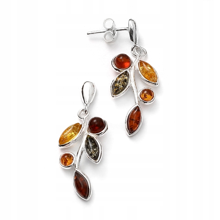 Stříbrné Náušnice S Barevnými Jantary