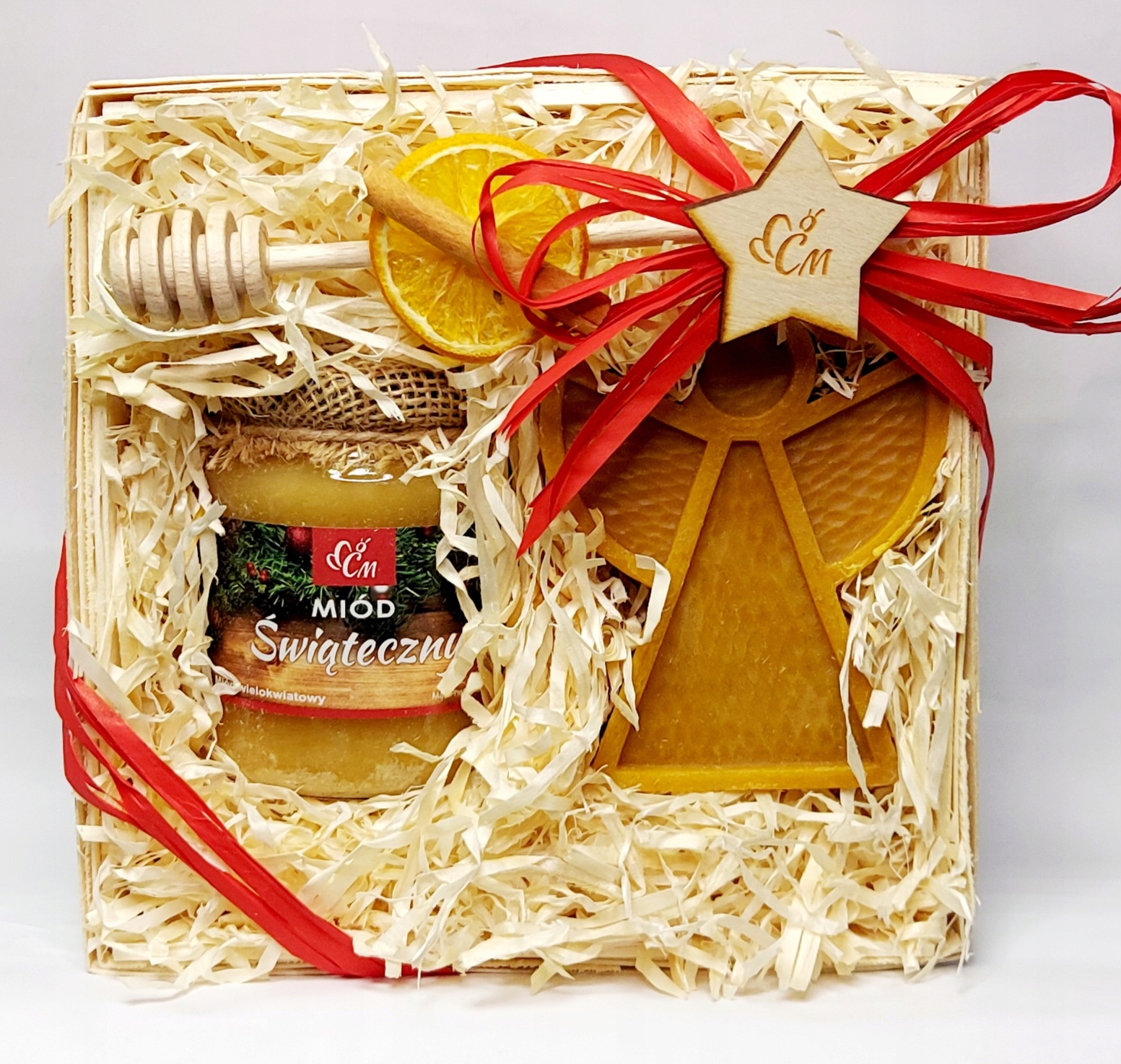 Levně Dárkový koš med svíčka Dárek Vánoce