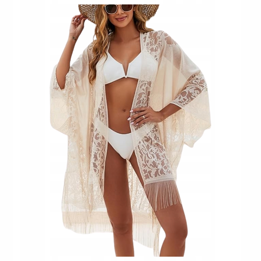 SEKSOWNE PAREO NA PLAŻĘ ELEGANCKIE KORONKOWE KIMONO PLAŻOWE NARZUTKA STRÓJ