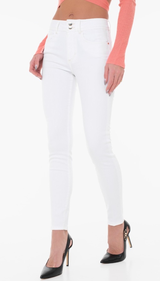 Guess Bílé Přiléhavé Džíny S Nízkým Pasem A Knoflíky 24 G_a