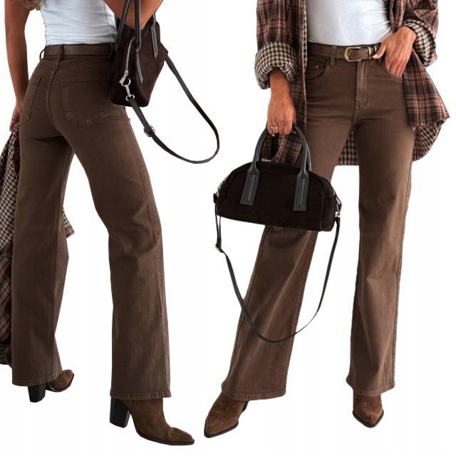 Módní Džíny S Širokými Nohavicemi! Hnědé Čokoládové 48/4XL