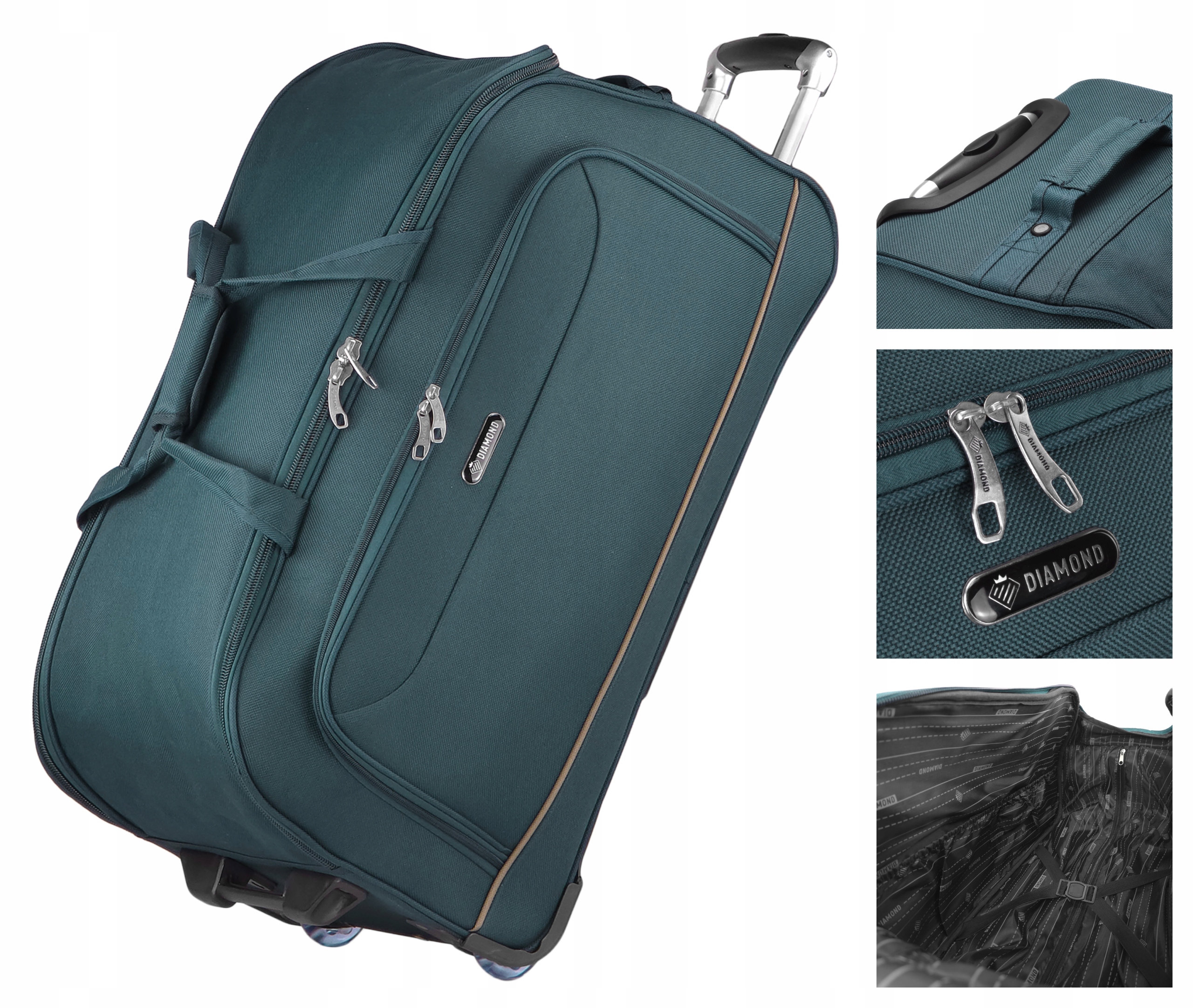 Velmi Velká Cestovní Taška Na Kolečkách XL, Kufr S Rukojetí, Zelená Diamond