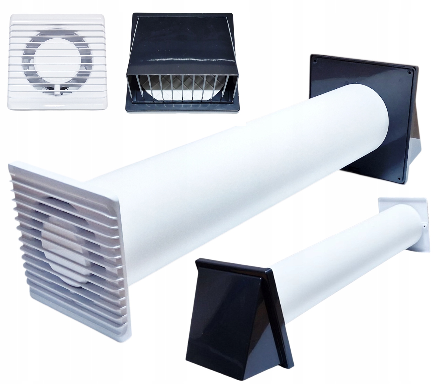 Zestaw wywiewny przez ścianę fi100mm Wywietrznik Ścienny Wentylator Wyciąg