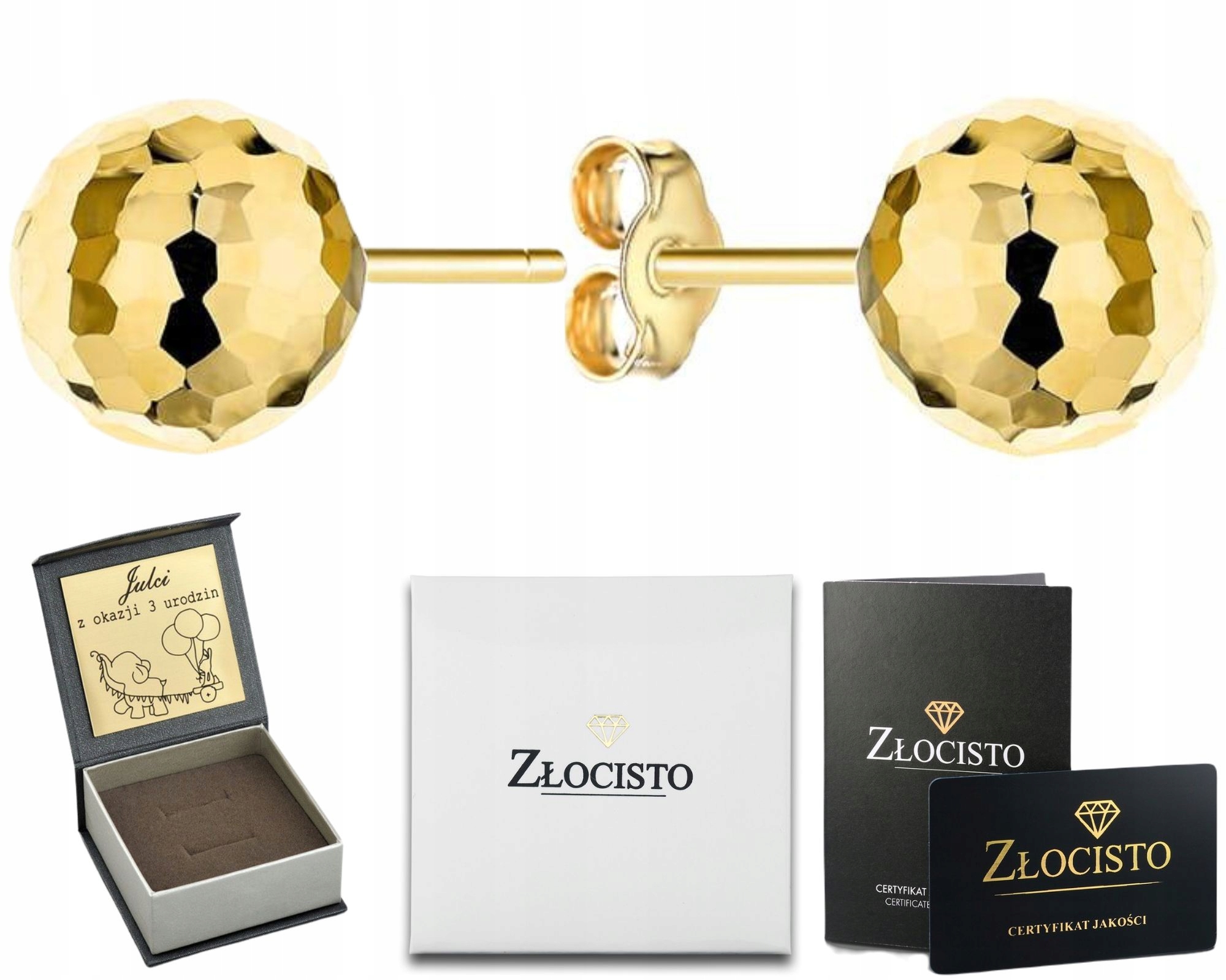 Zlaté Náušnice Kuličky Náušnice 8 MM Párty Zlato 585 Dárek Gravírování Pízance