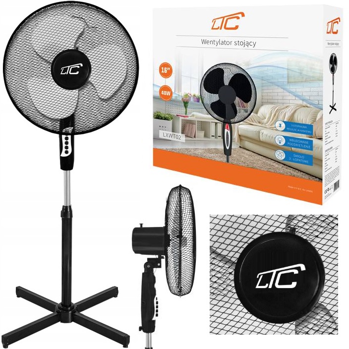 WIATRAK WENTYLATOR STOJĄCY PODŁOGOWY CICHY I MOCNY 40W CZARNY - LTC