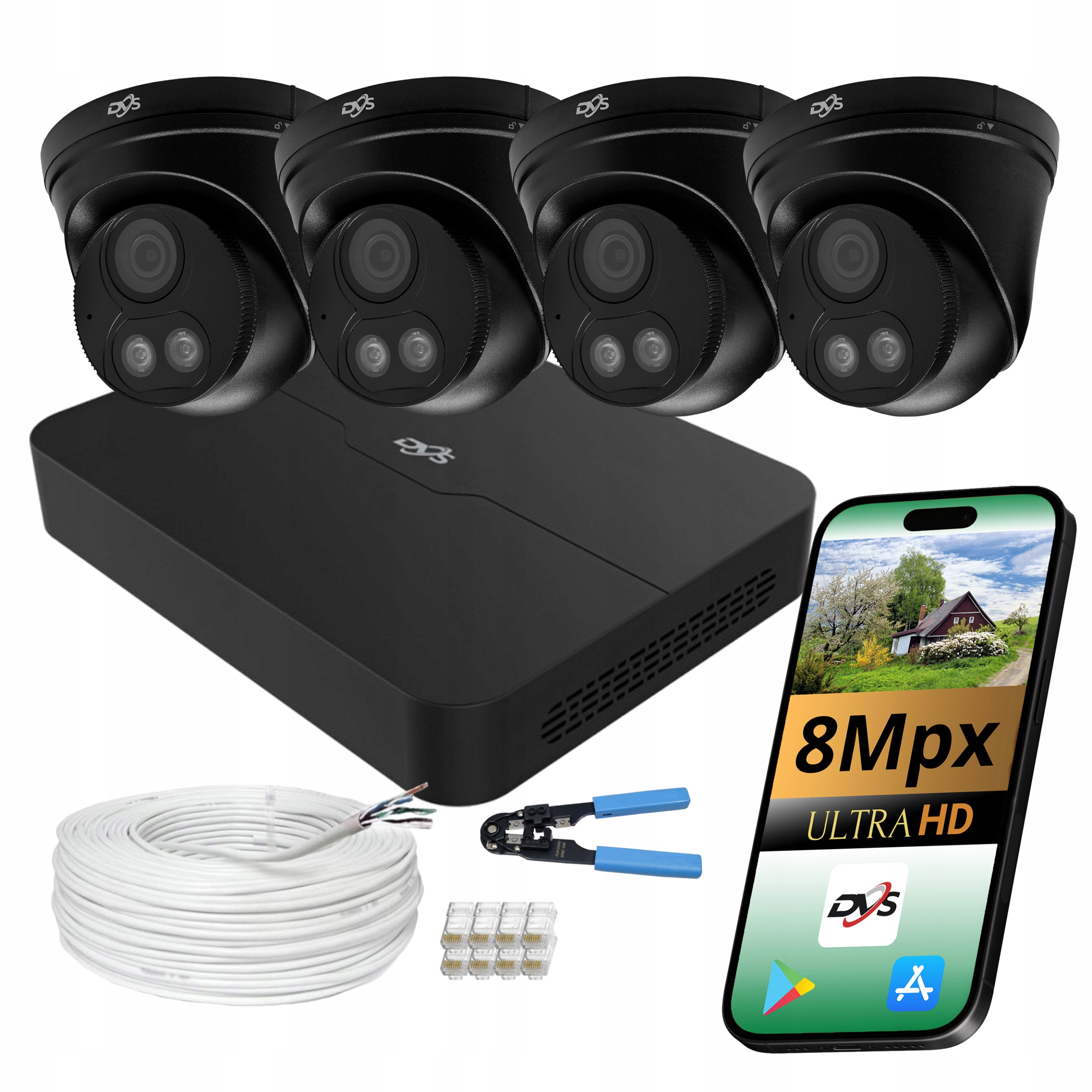 Sada Monitorování Ip Poe 4x Kopulová Kamera 8MPX Rekordér Aplikace