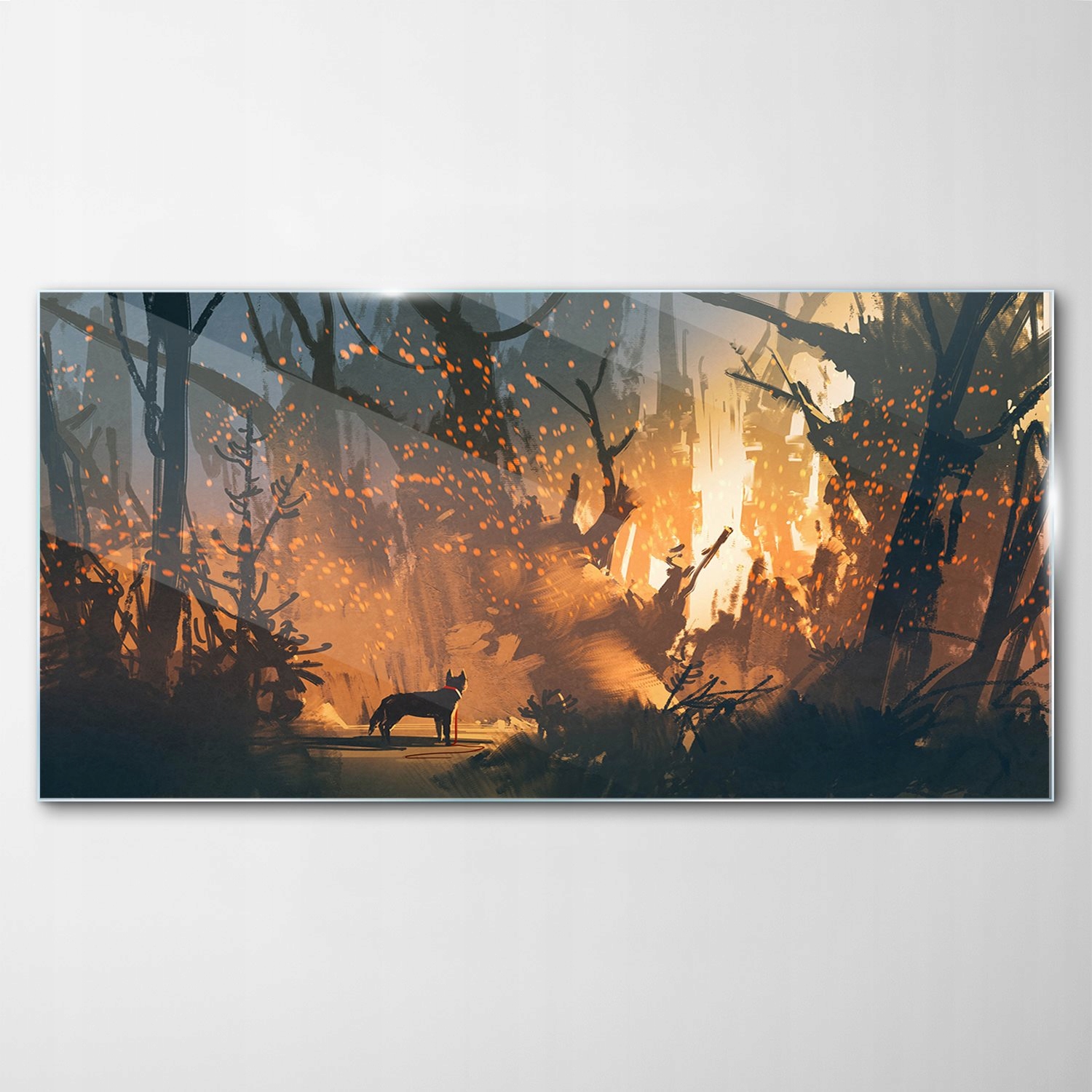 Tvrdený sklenený obraz Pes Les Svetla 120x60