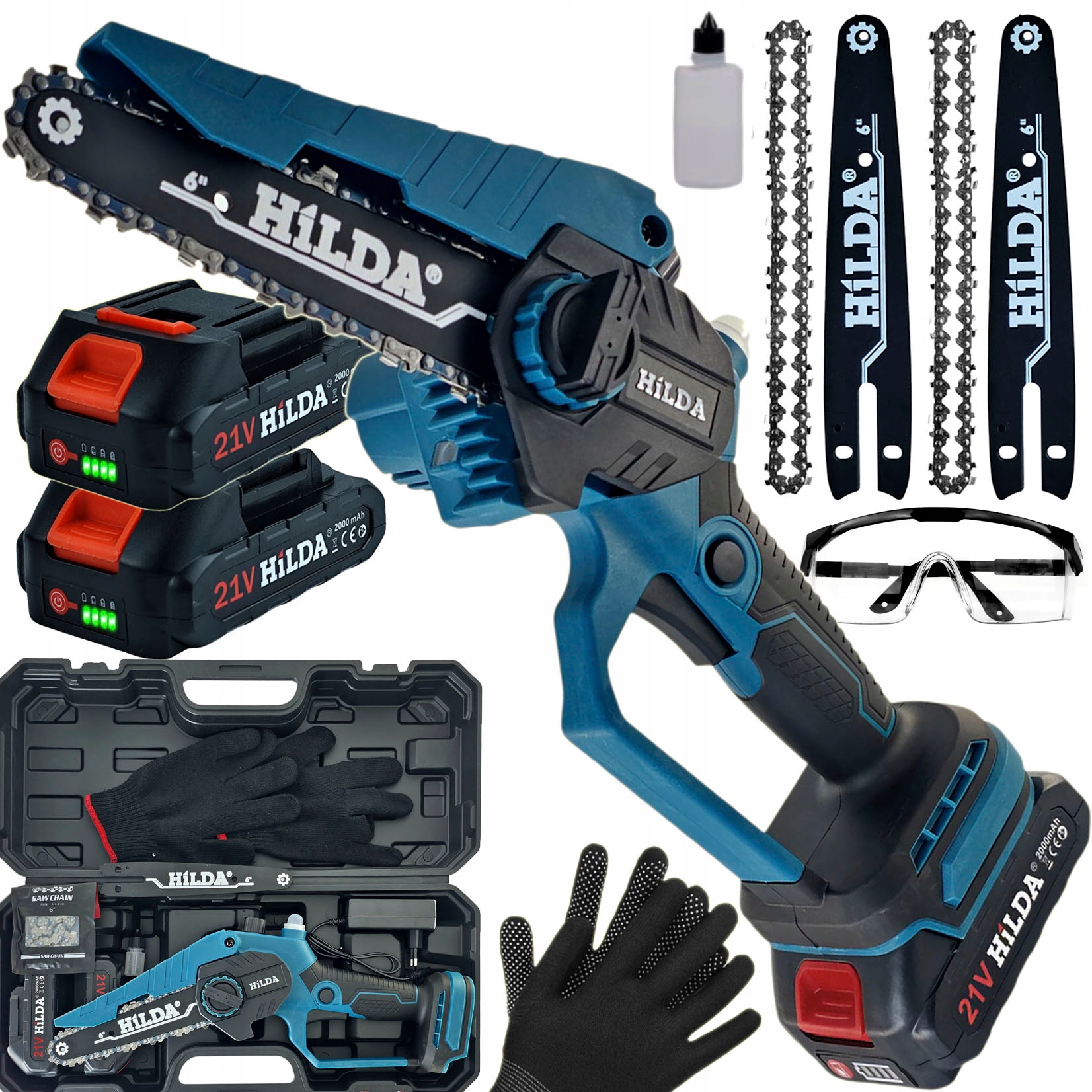 Akumulátorová Řetězová Pila Hilda Bezuhlíková Na Větve 2x Aku 21V 2Ah