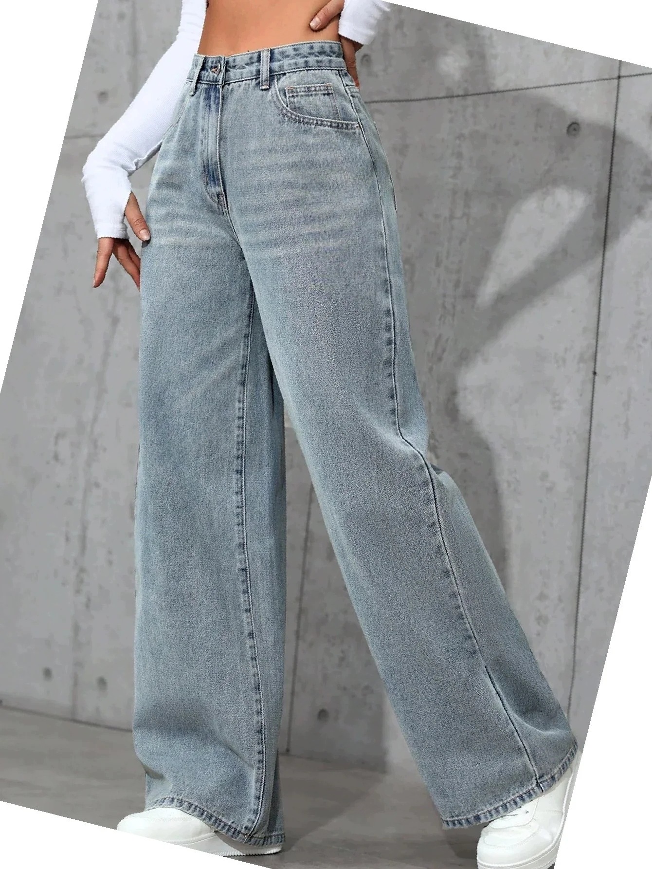 Džíny Wide Leg Sprané Modré Dámské Nízký pas Xs 34