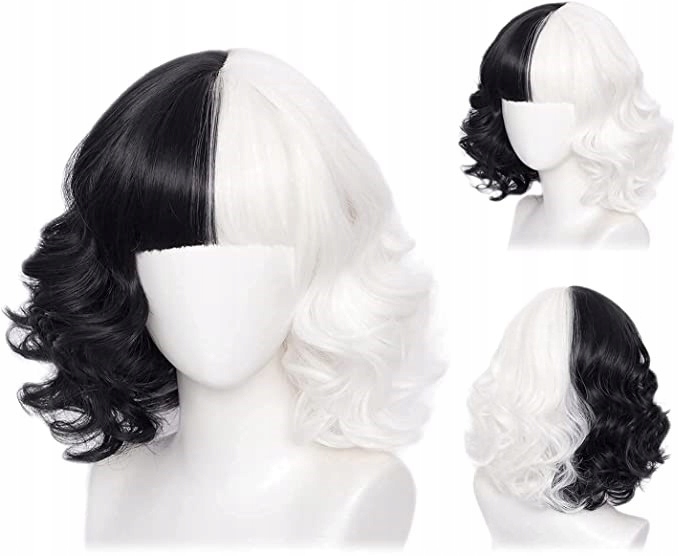 PERUKA WŁOSY 101 DALMATYŃCZYKÓW CZARNO-BIAŁA CRUELLA DE MON DWUKOLOROWA