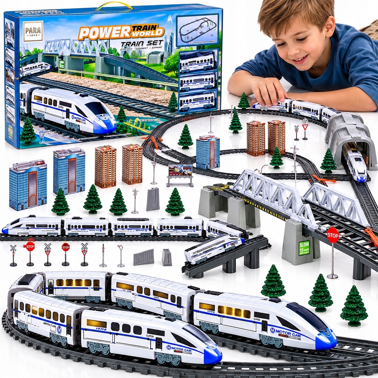 Kolejka Elektryczna Pociąg Dla Dzieci Tor 914 CM Most Tunel Lokomotywa 3+