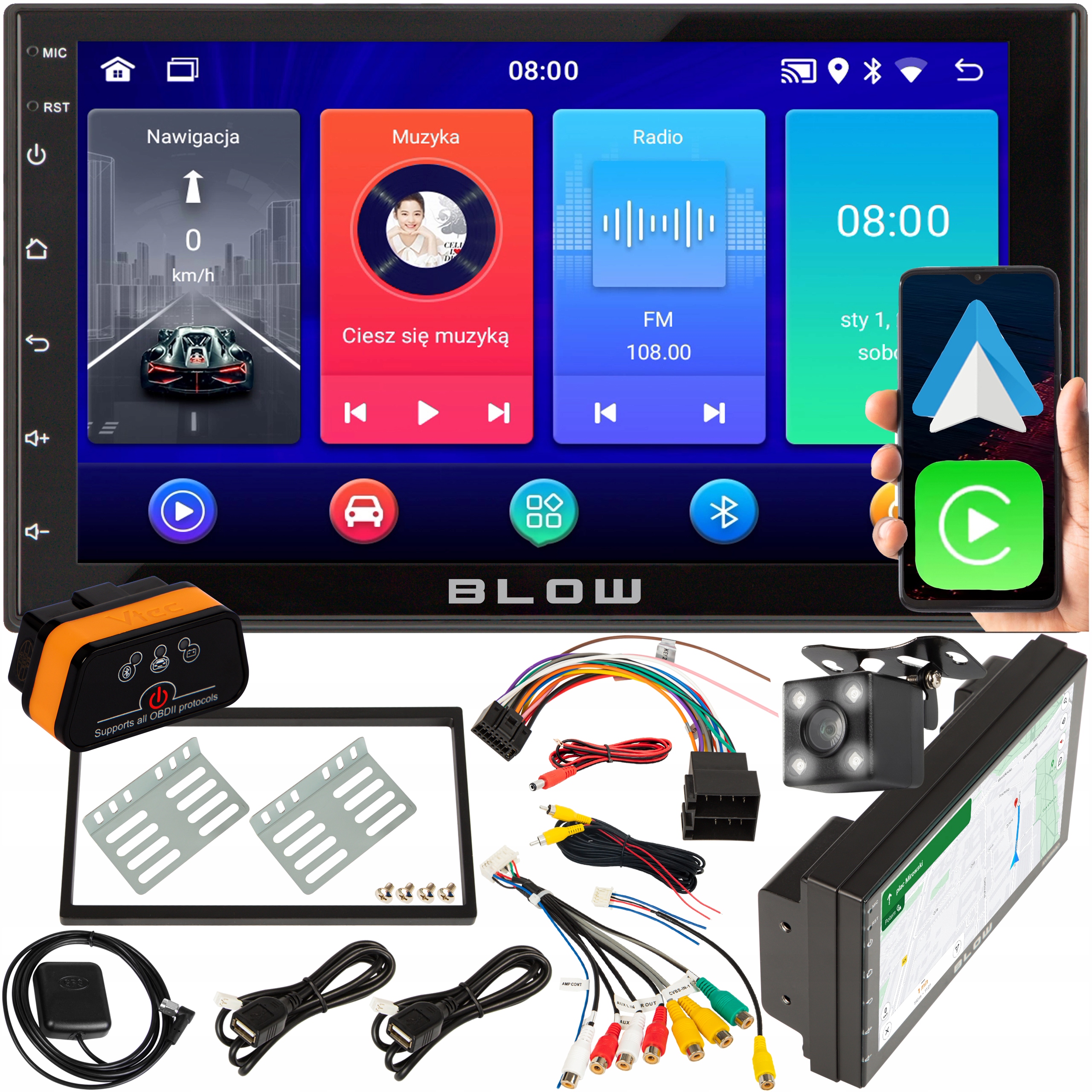 Autorádio Android 12 Bluetooth Carplay Android Auto Zrcadlový Odkaz