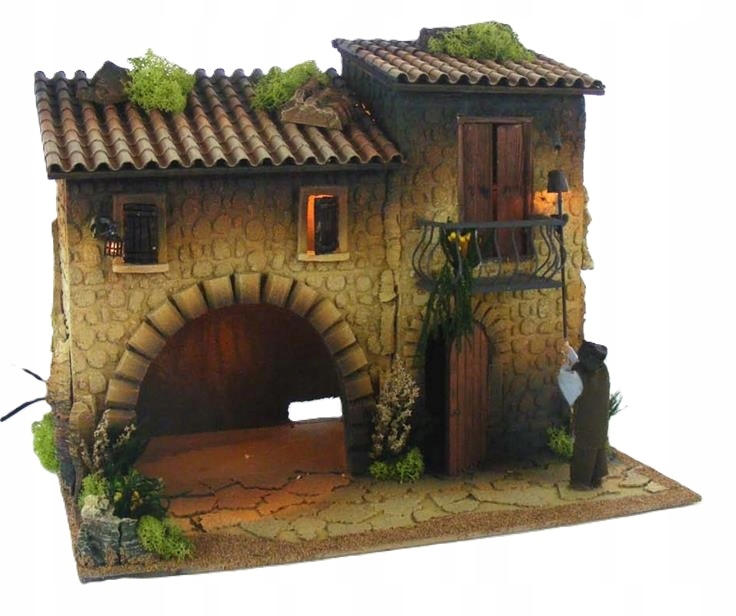 Poschodový Domček Do Vianočného Betlehu Hosť Osvetlený Dekorácia 36 CM