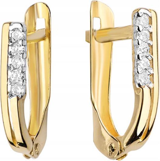 Zlaté náušnice 585 elegantní čárky diamanty moderní vzor 14k