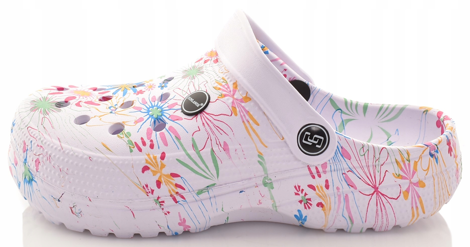 LEKKIE KLAPKI DAMSKIE Z PIANKI EVA SOLIDNE CHODAKI FLORAL Kolor biały