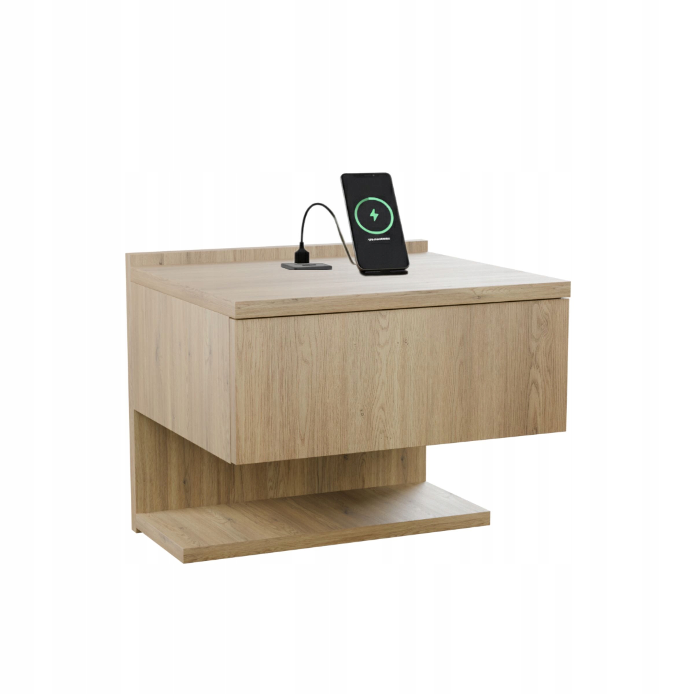 Noční Stolek Závěsná Torro S Portem Usb A Usb C Šuplík Police 35X32X30 CM