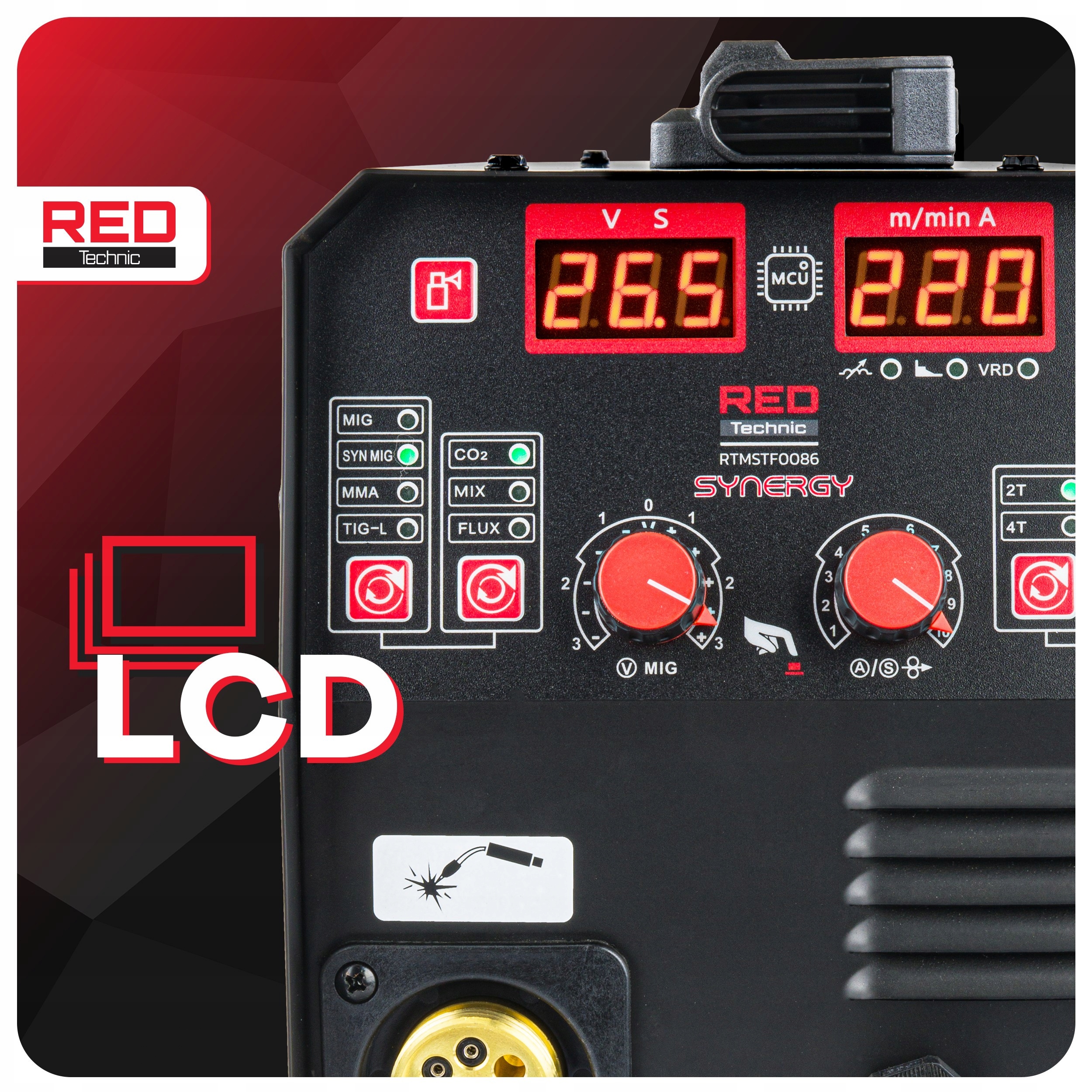 SPAWARKA MIGOMAT MIG MAG MMA LIFT-TIG FLUX 220A SYNERGY SYNERGIA IGBT Długość kabla masowego 200 cm