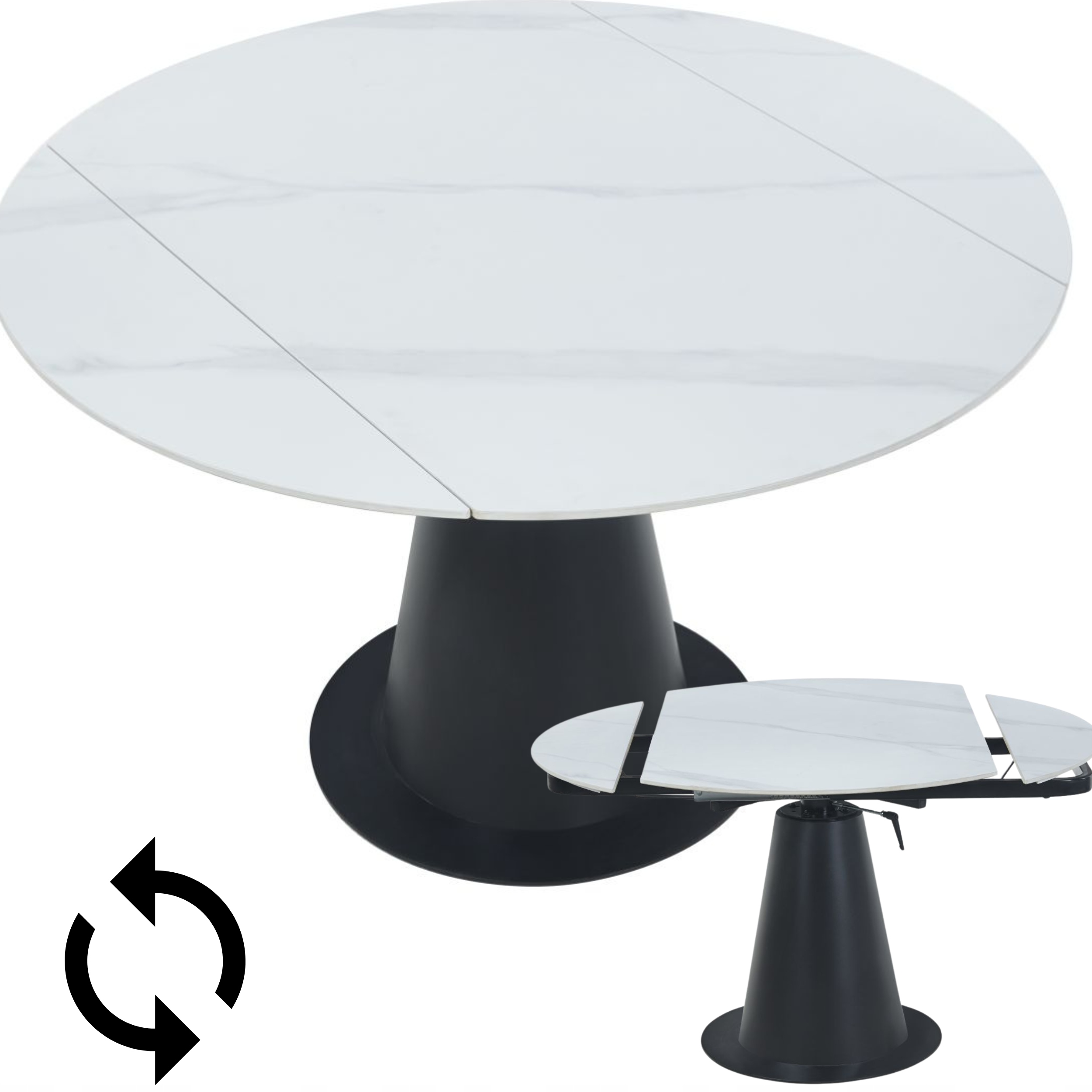 Stół Okrągły Rozkładany Ceramika 75-120cm Biały Marmur