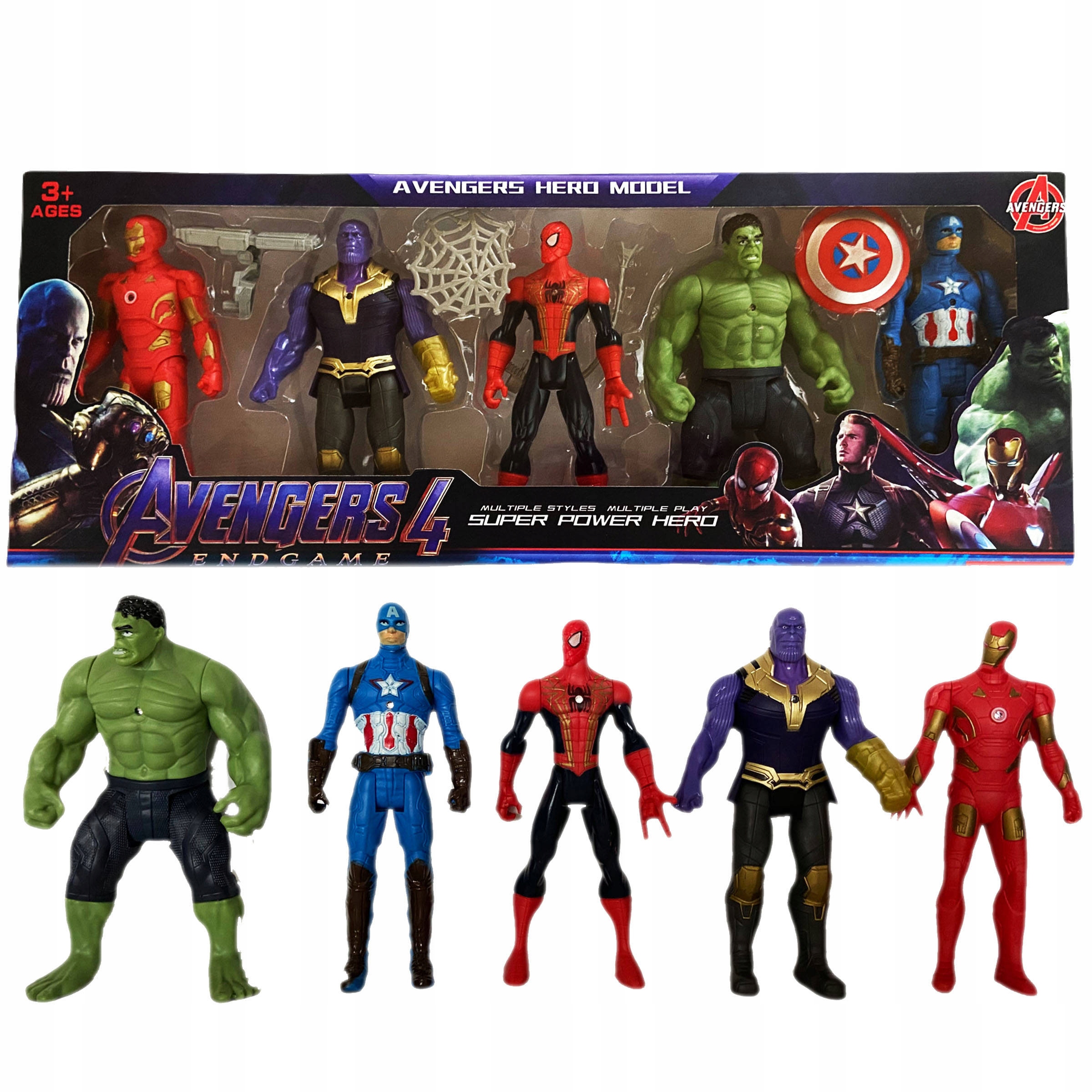 FIGURKI AVENGERS SPIDERMAN THANOS HULK AMERYKA IRONMAN 5w1 FIGURKA BOHATER