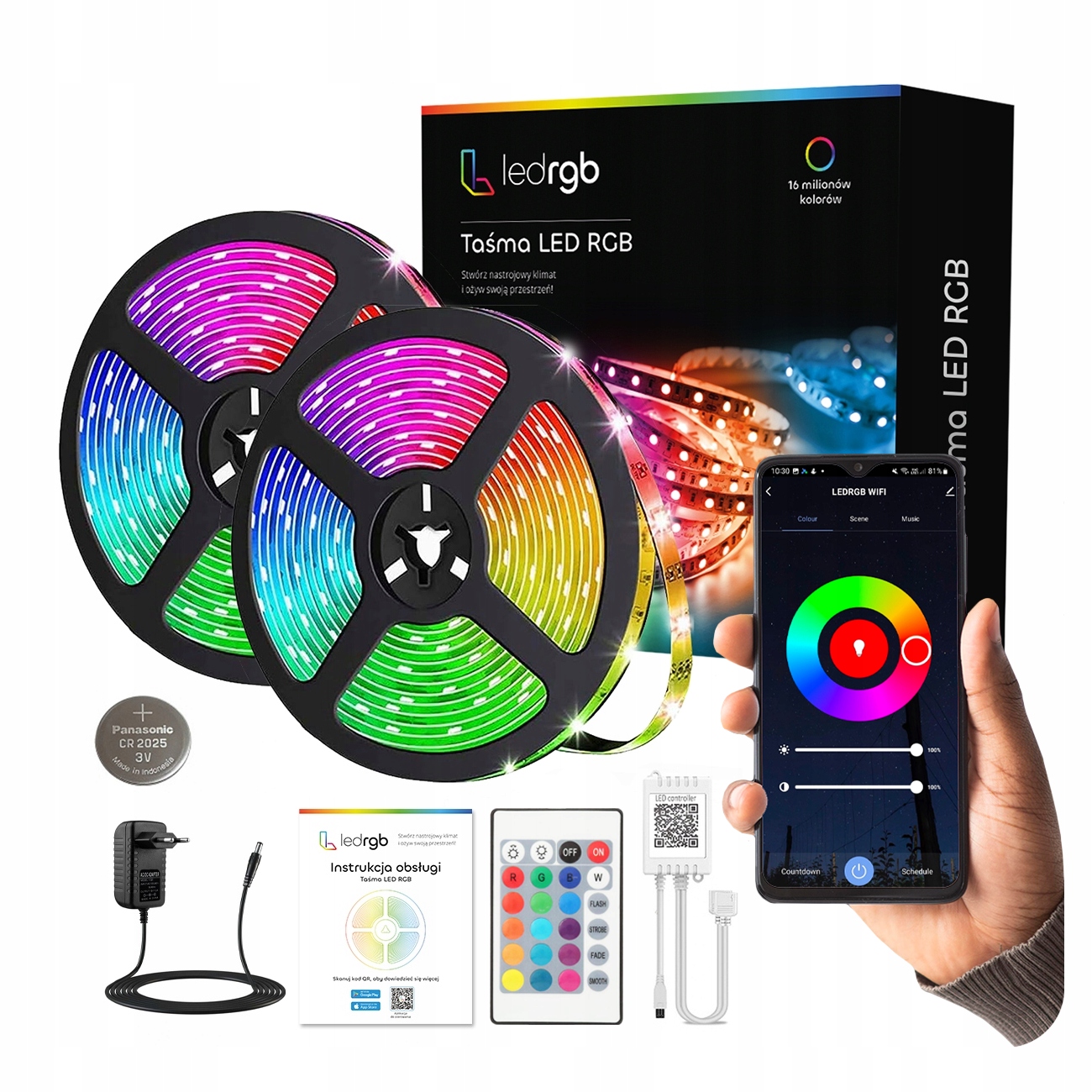 Taśma LED 15M RGB 5050 WiFi PILOT APLIKACJA TUYA ZESTAW MUZYKA TIMER 12V