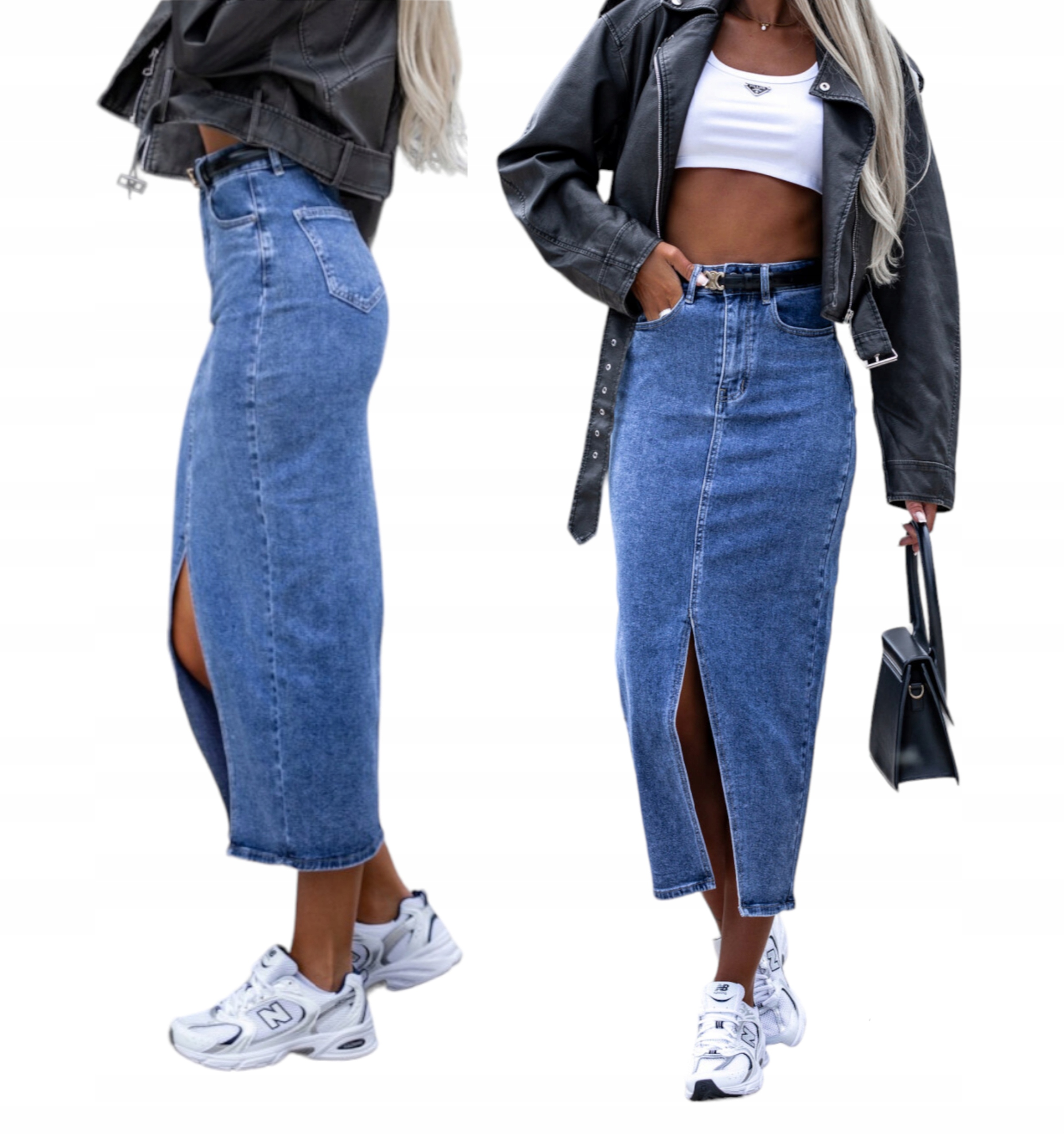 Módní Džínová Sukně S Rozpínákem, ceruzkový midi střih, modrá