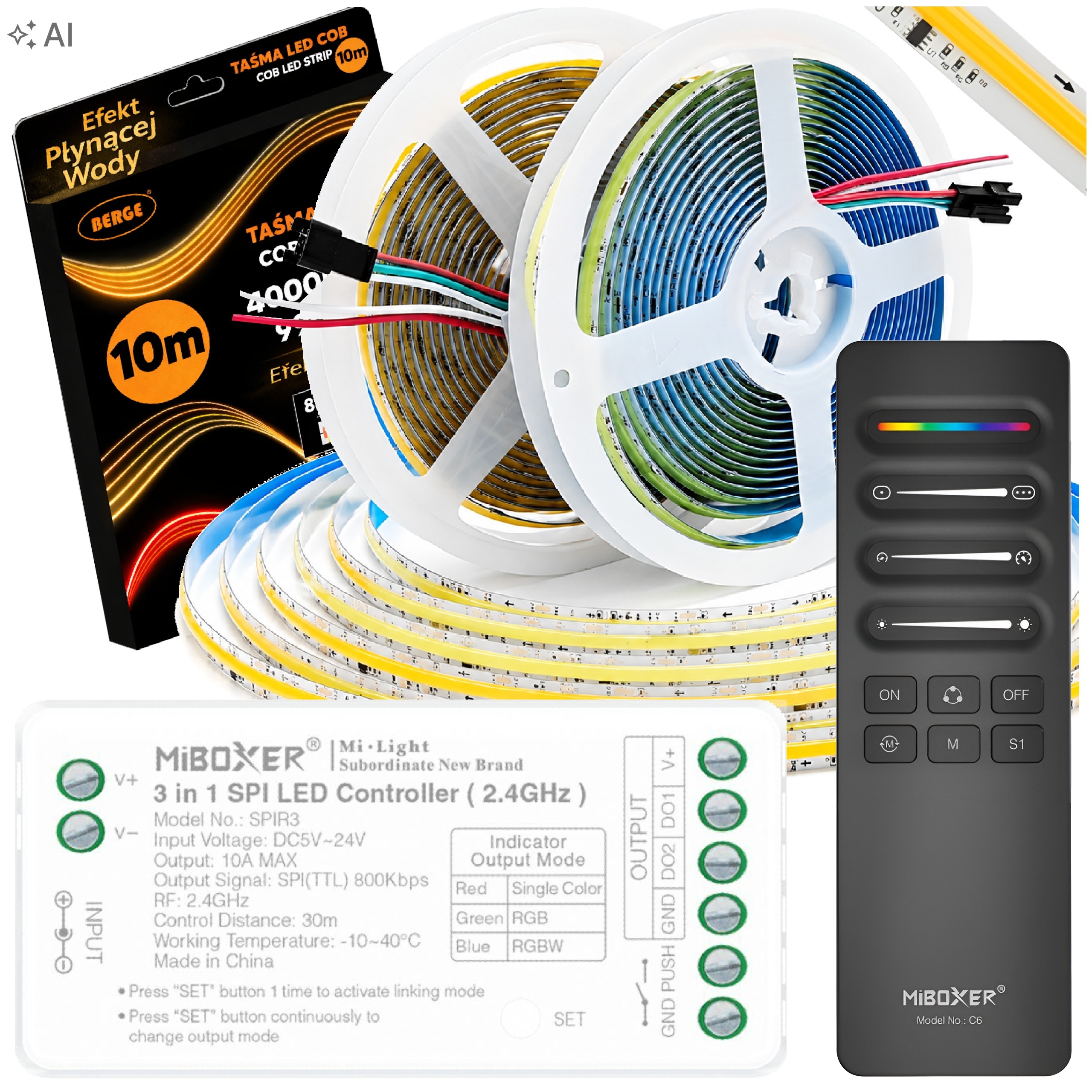 Miboxer Led Páska Digitálna Tečúca Vlna 10M Cob 130W 24V Hotová sada