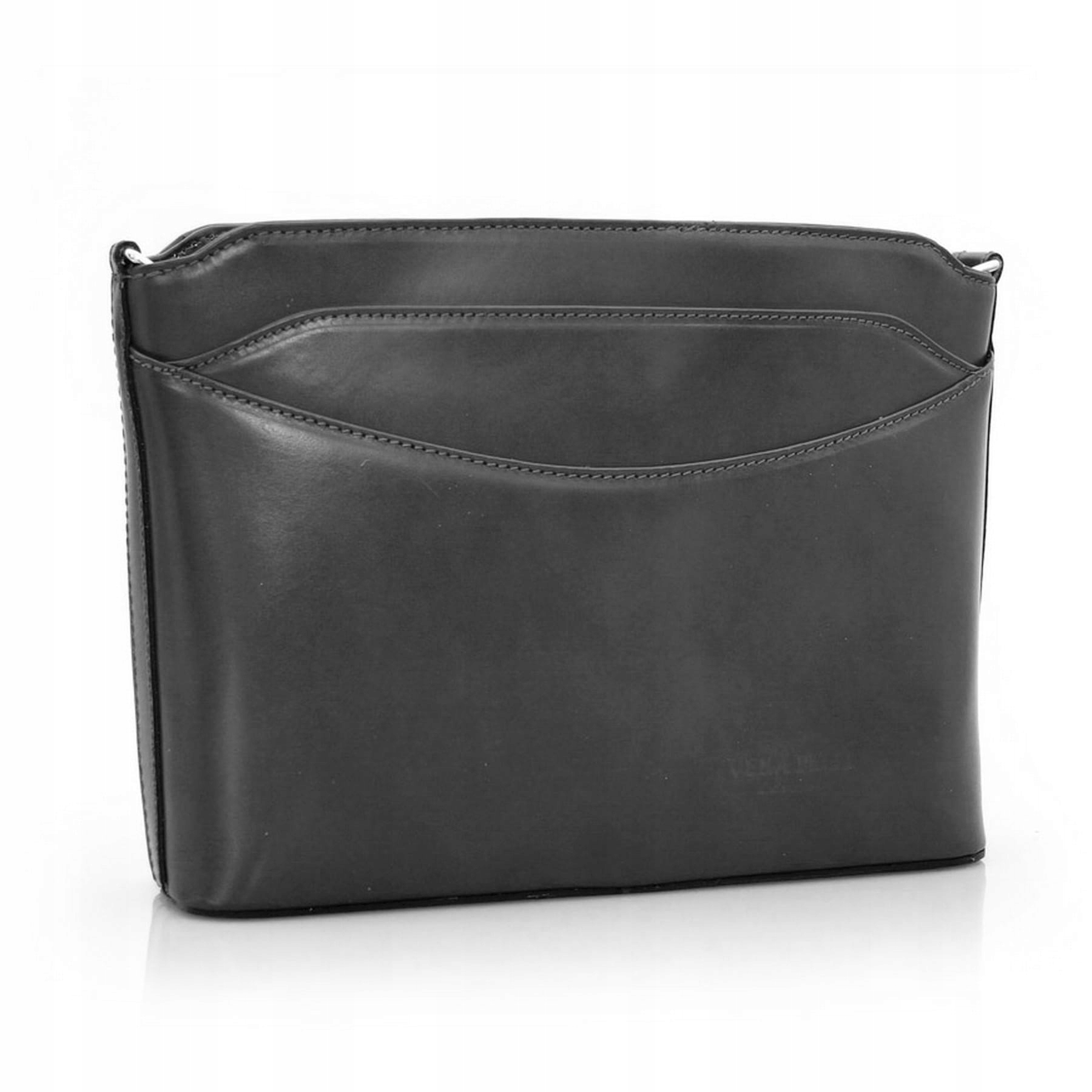 Vera Pelle torebka damska listonoszka duża klasyczna z paskiem Grafitowa