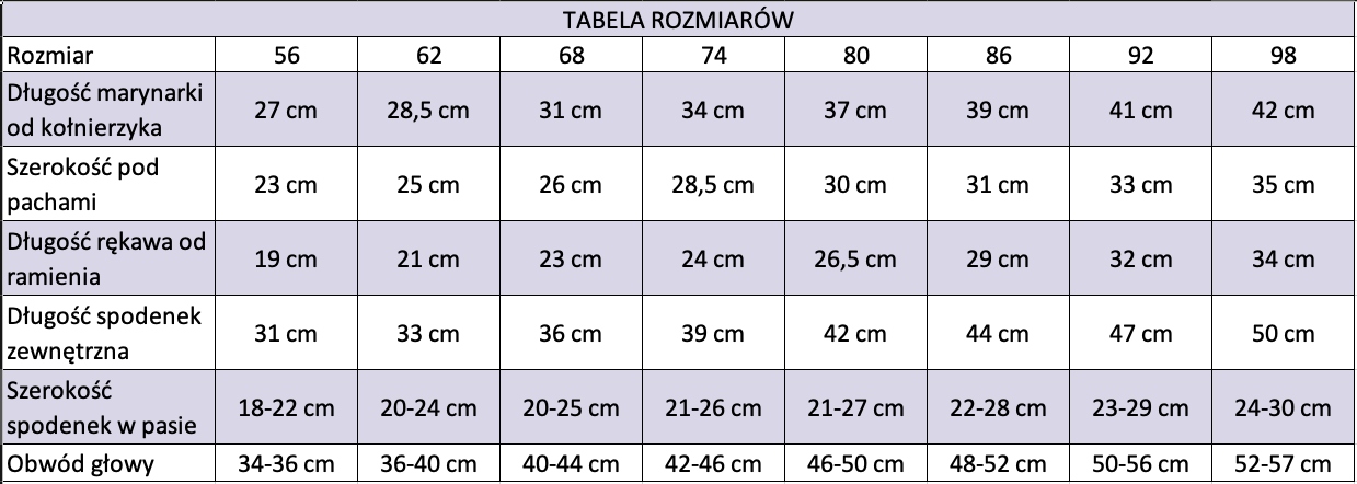GARNITUR BIAŁY - 80 Rozmiar 80