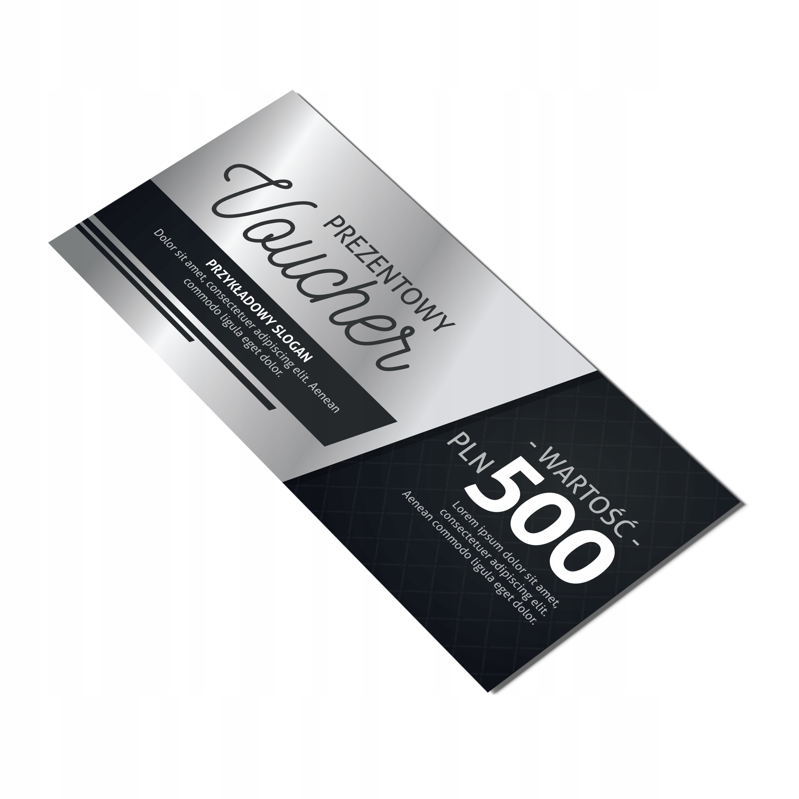 Vouchery prezentowe srebrne MAT 99x210mm 350g DARMOWY PROJEKT 50 sztuk Format papieru format DL