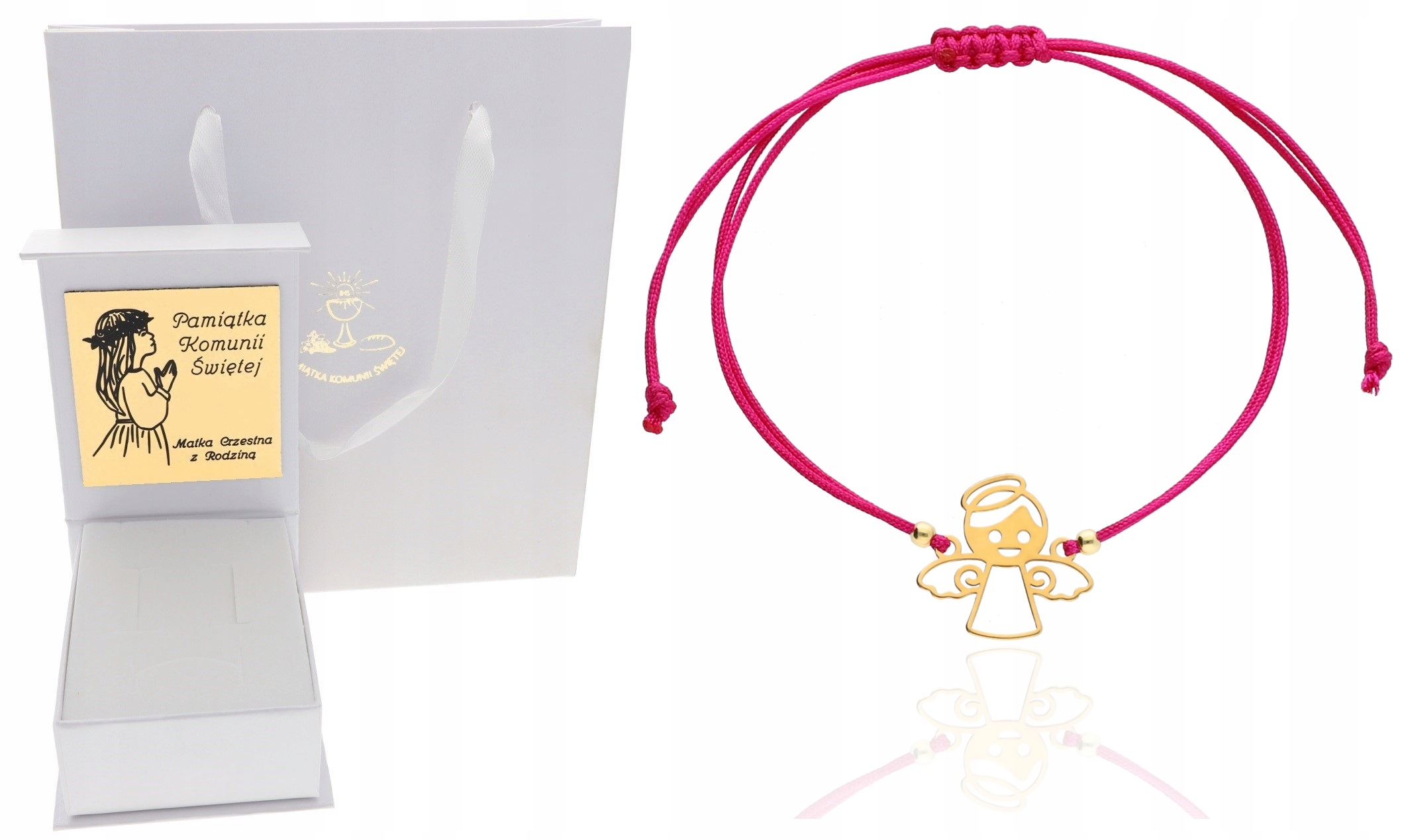 Zlatý provázkový náramek s andělem Svaté Přijímání Vánoční Gravírování Stříbro 925