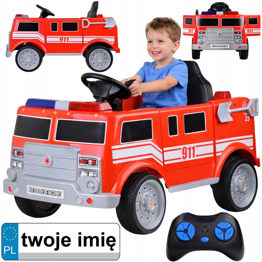 Auto Straż Pożarna Wóz Strażacki na akumulator Koguty Sygnał Radio PA0313
