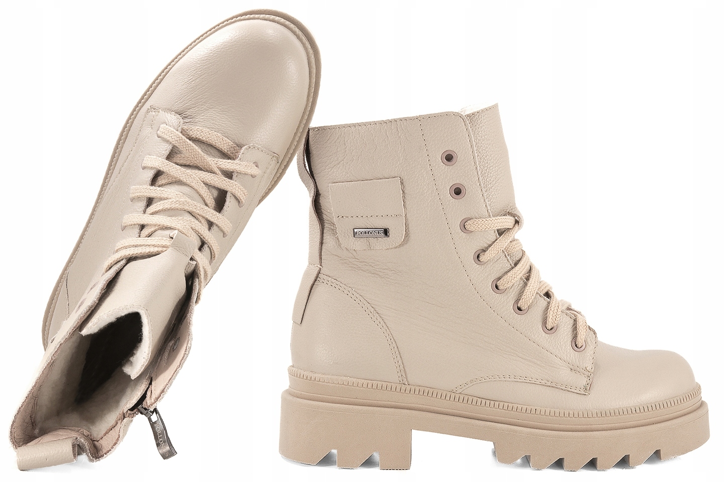 Pollonus 1447 Zimní Zateplené Boty Trapery Kotníkové Boty Kozačky Kůže béžová 37
