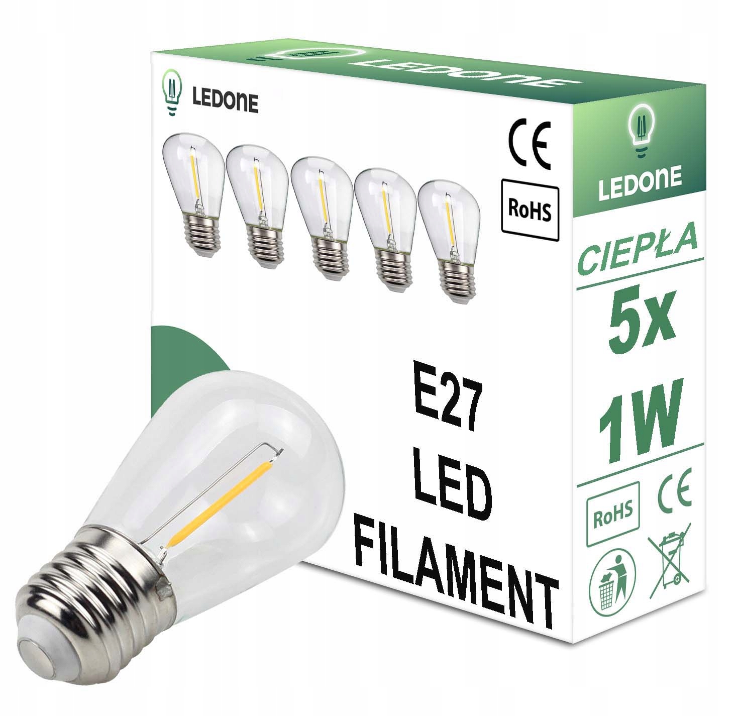 

Żarówka E27 Filament 1W Pc ciepła girlanda 5szt