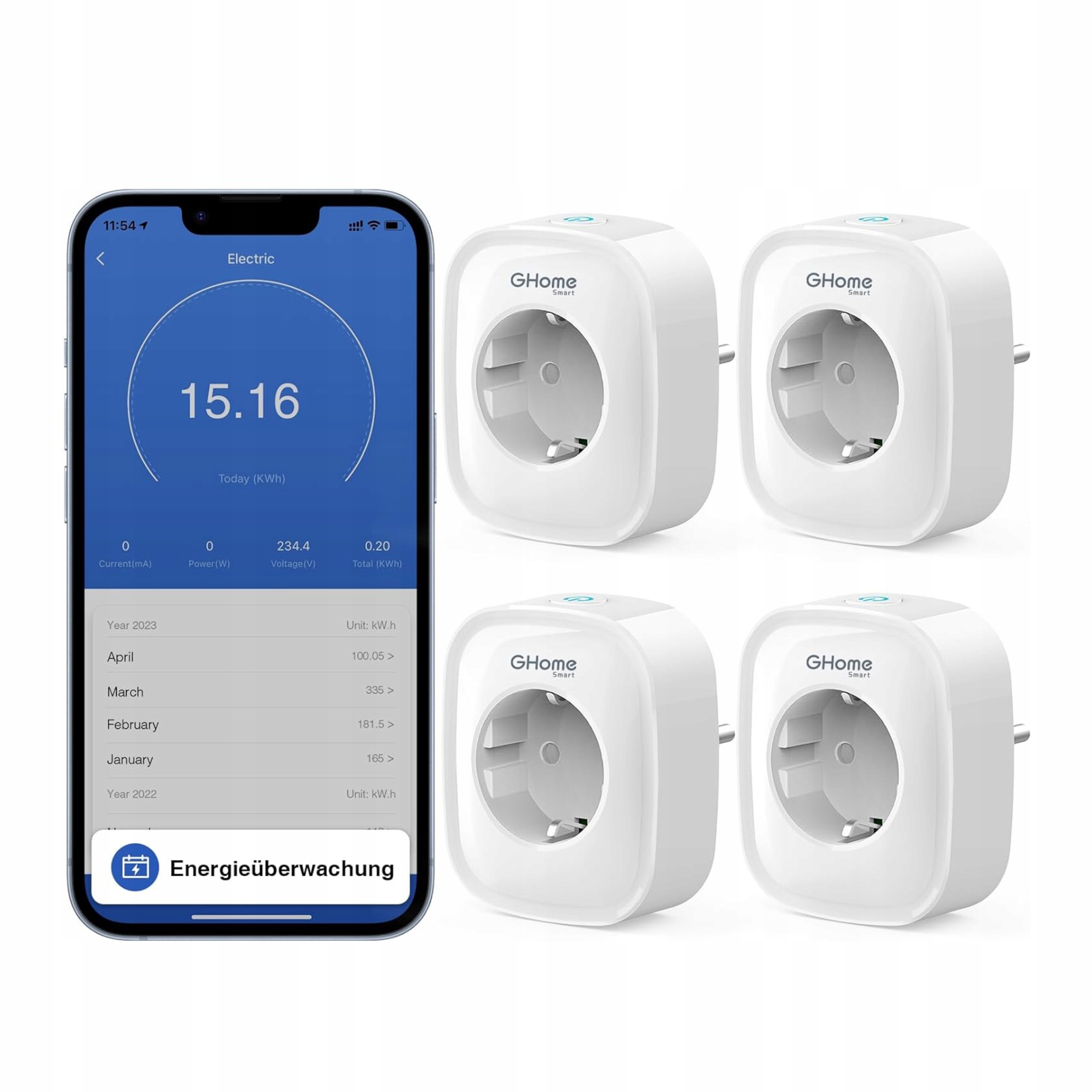 Inteligentní Wi-Fi zásuvka 16A 4 ks Alexa Google Home Měření energie