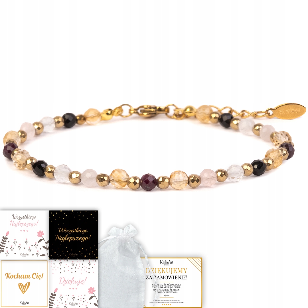 Bransoletka Turmalin Cytryn Kwarc Kryształ Na Szczęście Kamień Naturalny