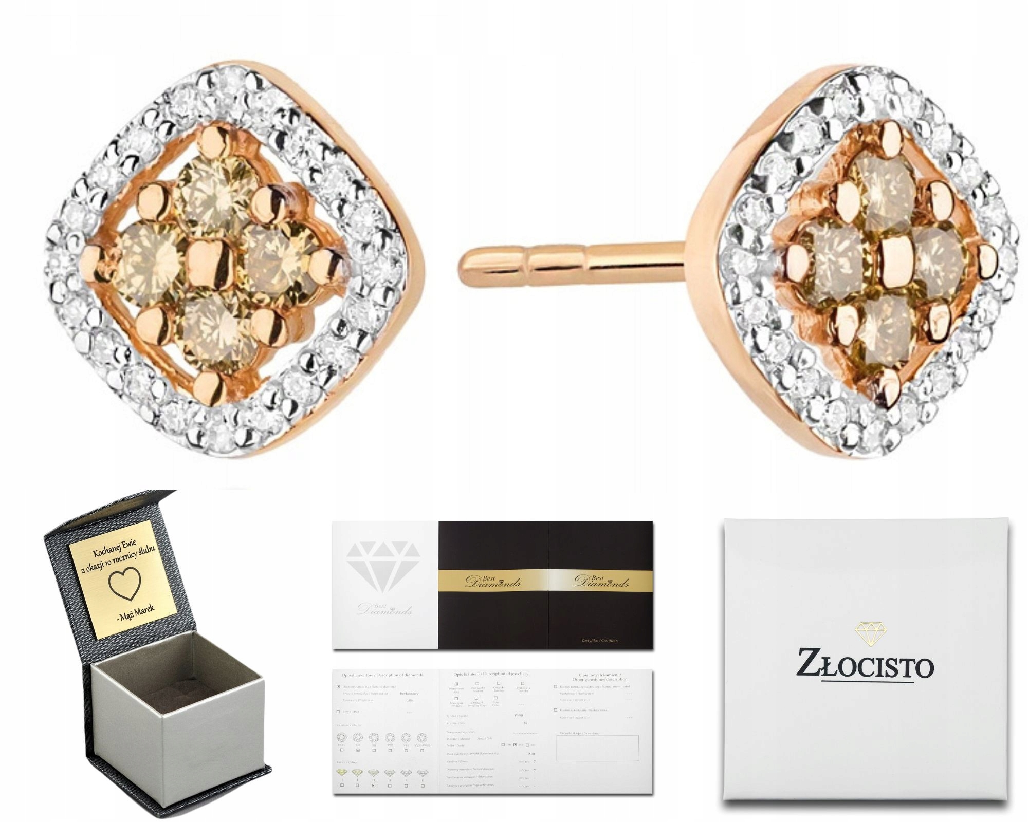 Náušnice Z Růžového Zlata S Hnědými Brilianty