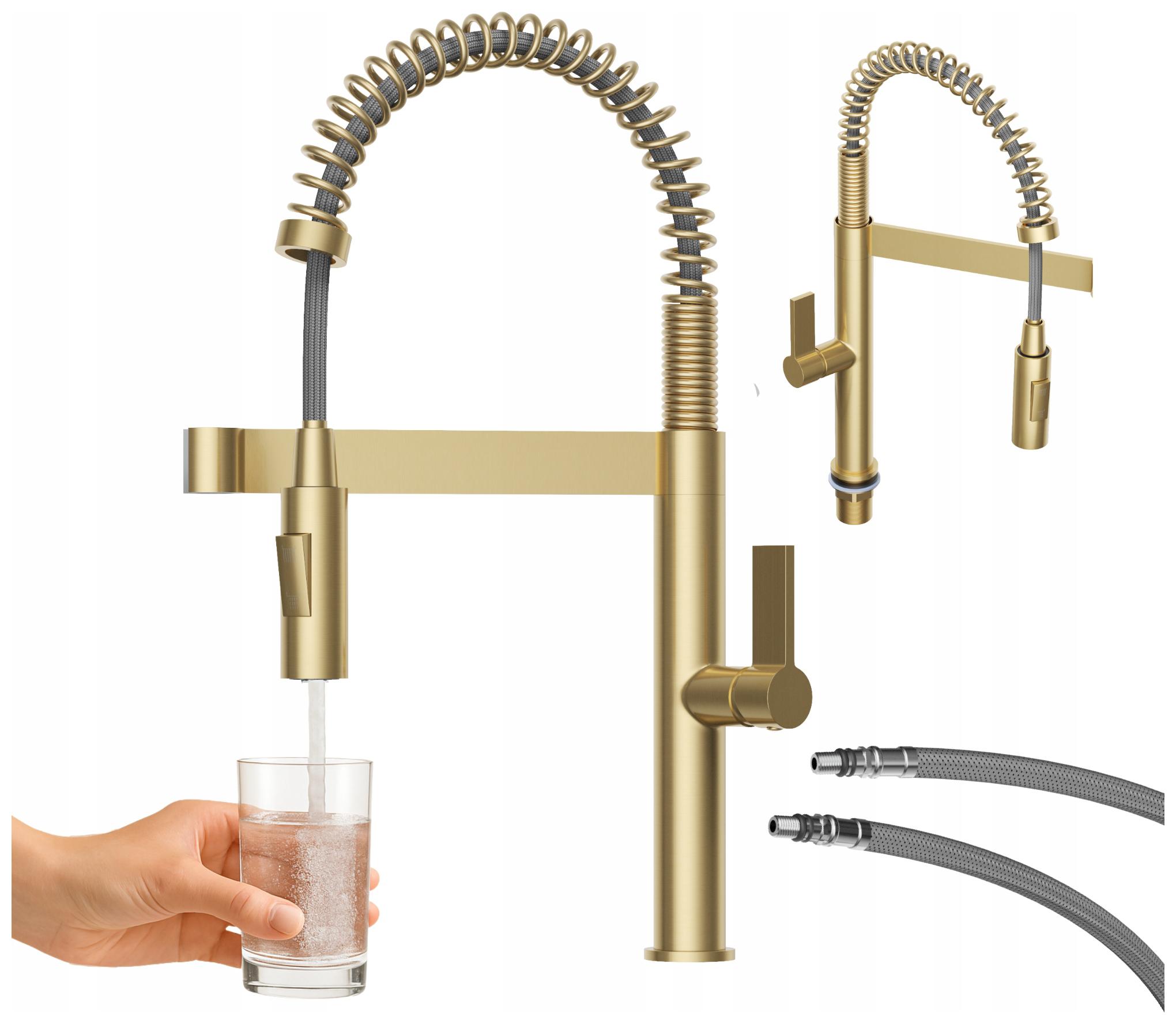 Kuchyňská baterie spirálová vytahovací sprcha vysoká Zlatá baterie Elara