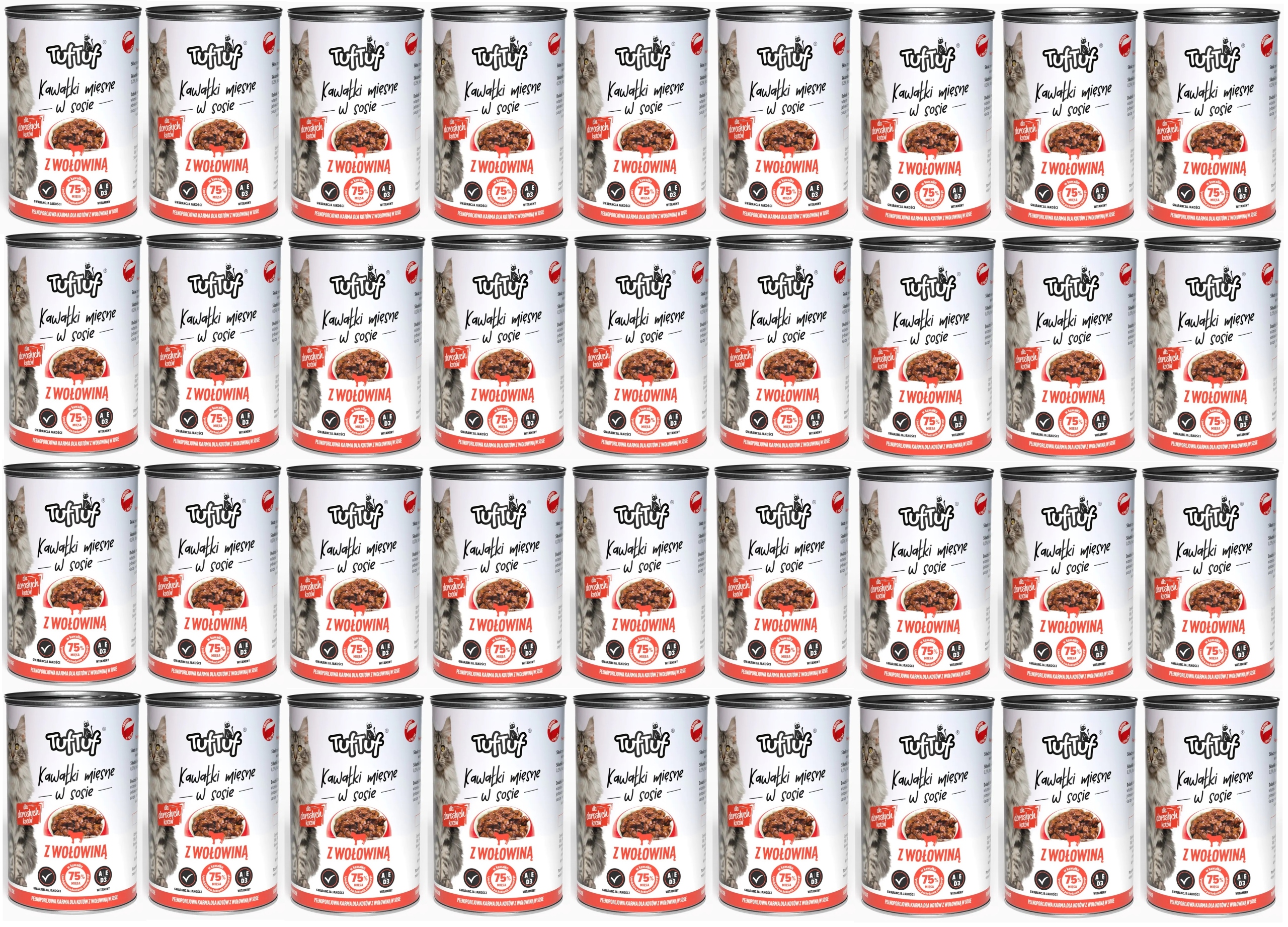 Levně Tuf Tuf Krmivo pro kočky Kousky V Omáčce Hovězí maso 415 g x 36 ks