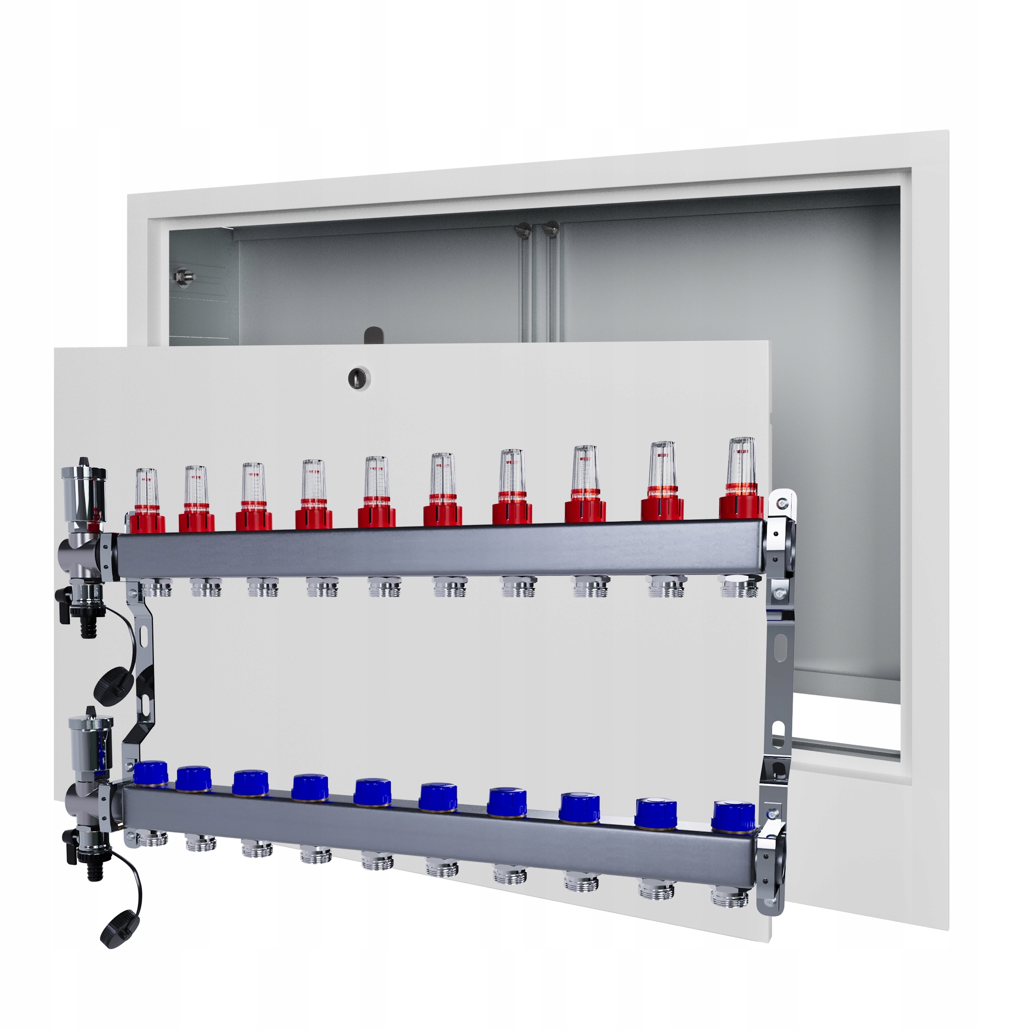 Rozdělovač pro podlahové vytápění 10 nerezový podomítková skříňka