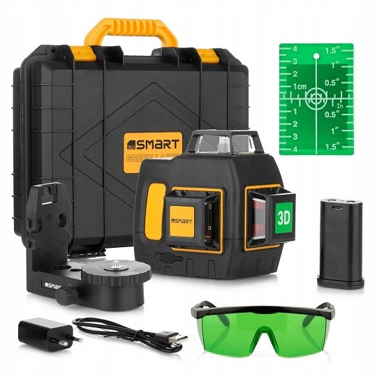 3D vodováha Křížový laser 360° zelená 40 m Smart SM-06-03040G akumulátor
